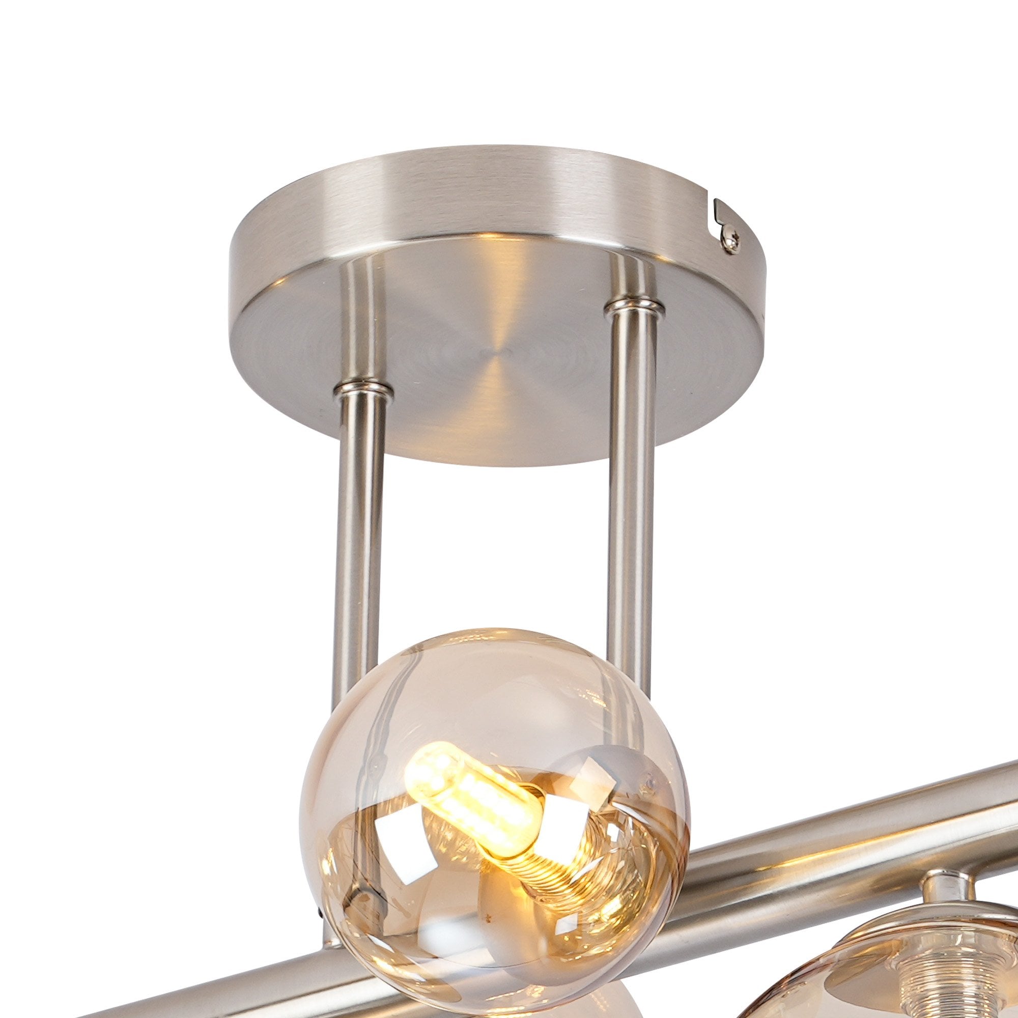 Fabula Deacon 6 Light Semi-Flush Light - Satin Nickel & Amber Plated Glass
