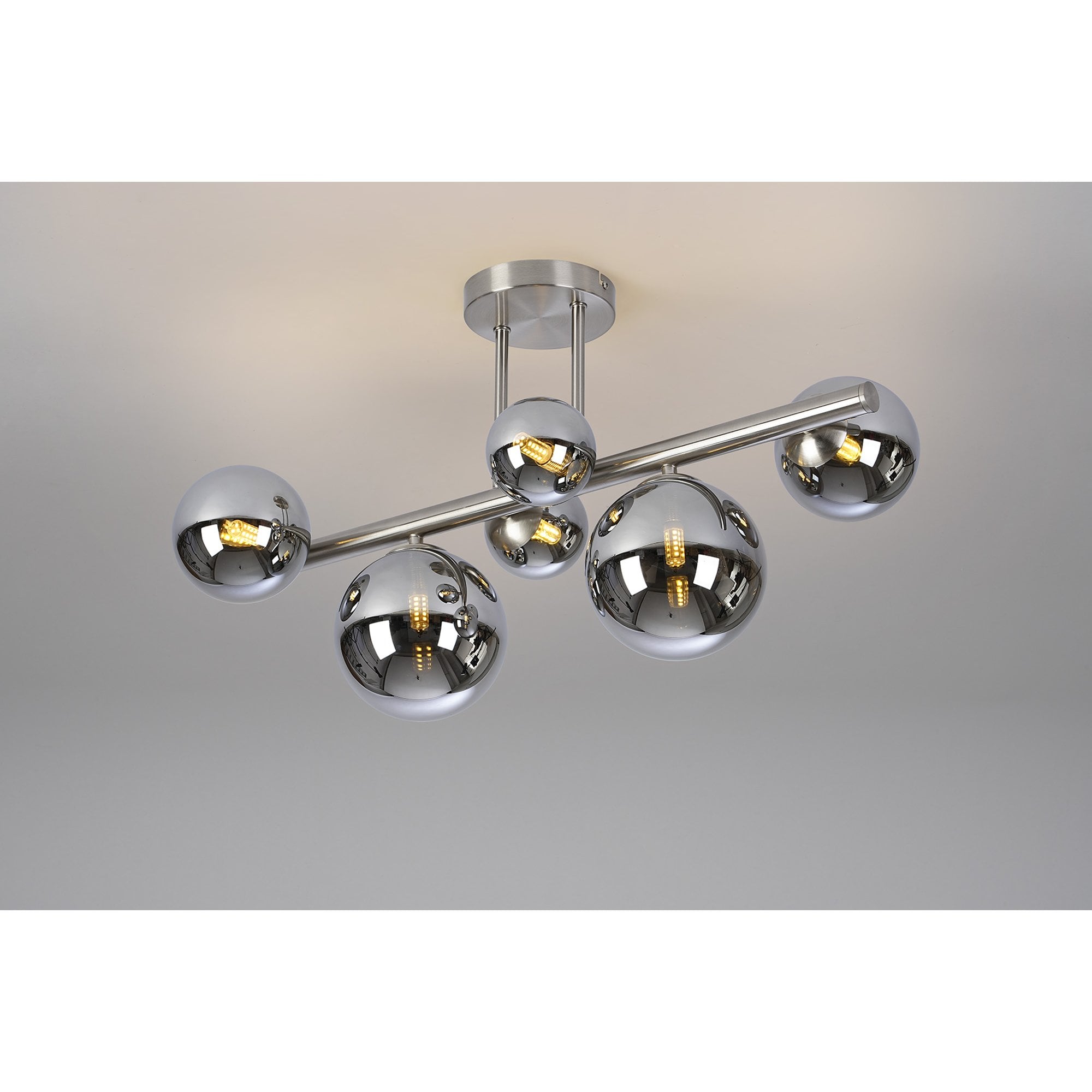 Fabula Deacon 6 Light Semi-Flush Light - Satin Nickel & Chrome Plated Glass