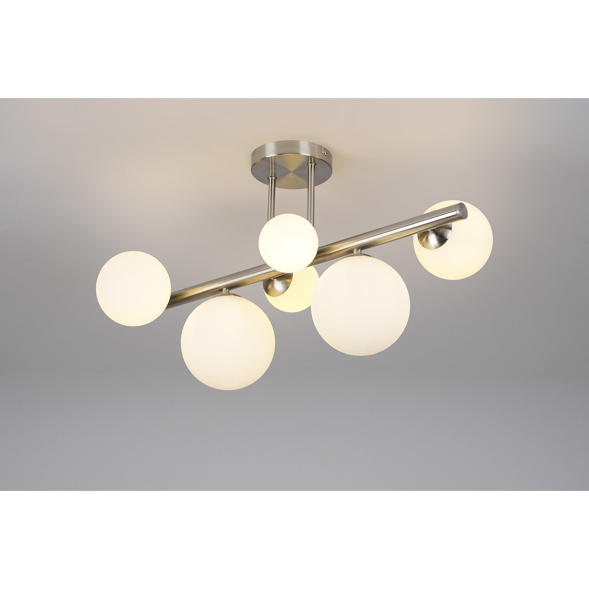 Fabula Deacon 6 Light Semi-Flush Light - Satin Nickel & Opal Glass