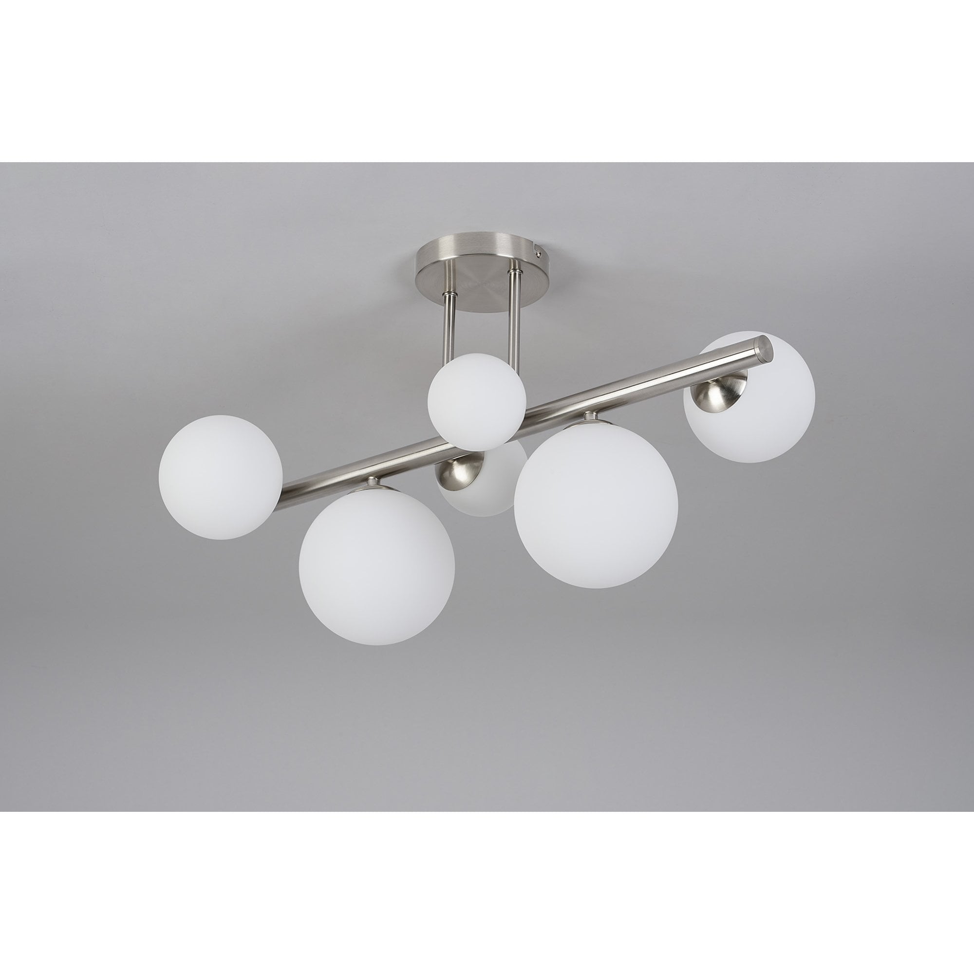 Fabula Deacon 6 Light Semi-Flush Light - Satin Nickel & Opal Glass