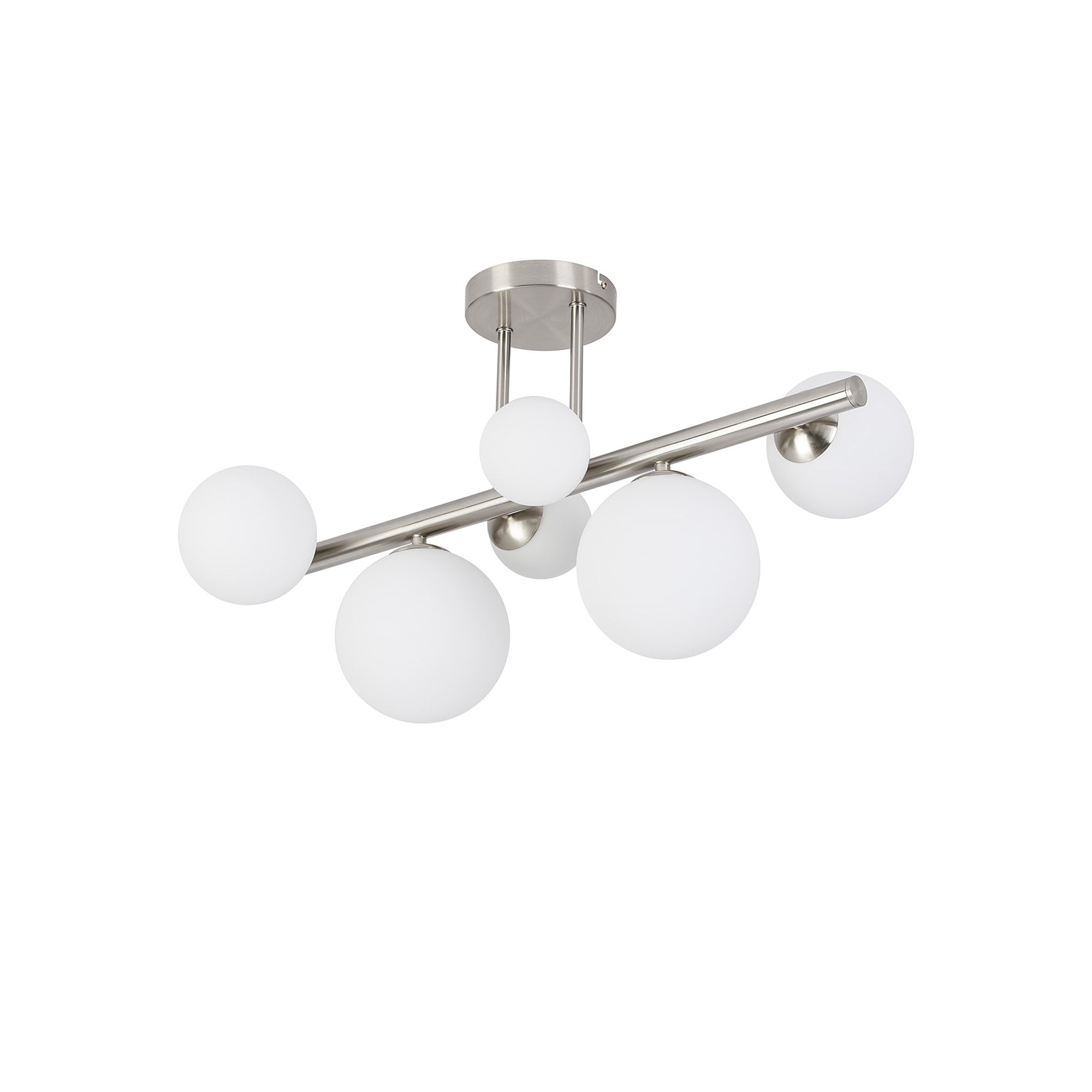 Fabula Deacon 6 Light Semi-Flush Light - Satin Nickel & Opal Glass