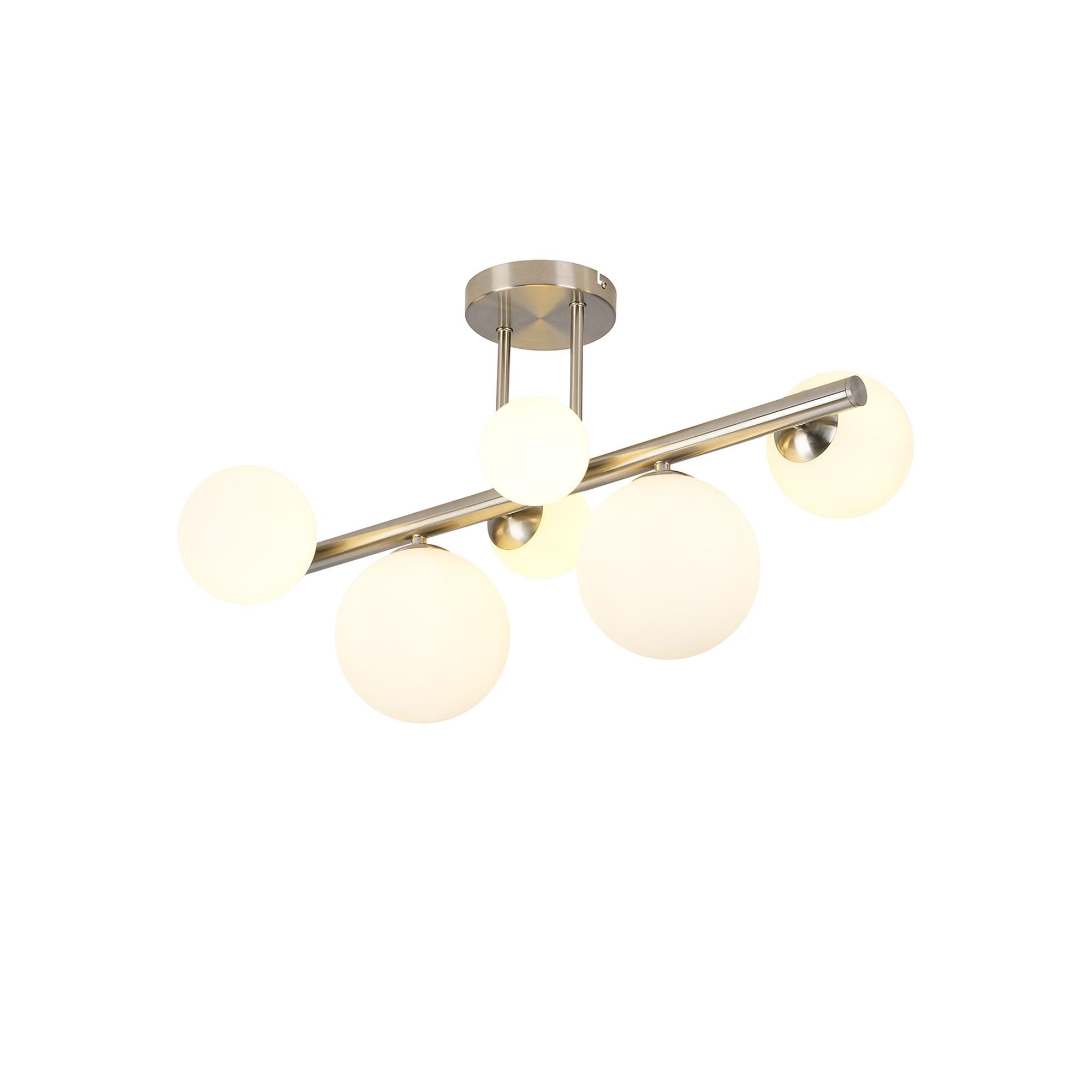 Fabula Deacon 6 Light Semi-Flush Light - Satin Nickel & Opal Glass