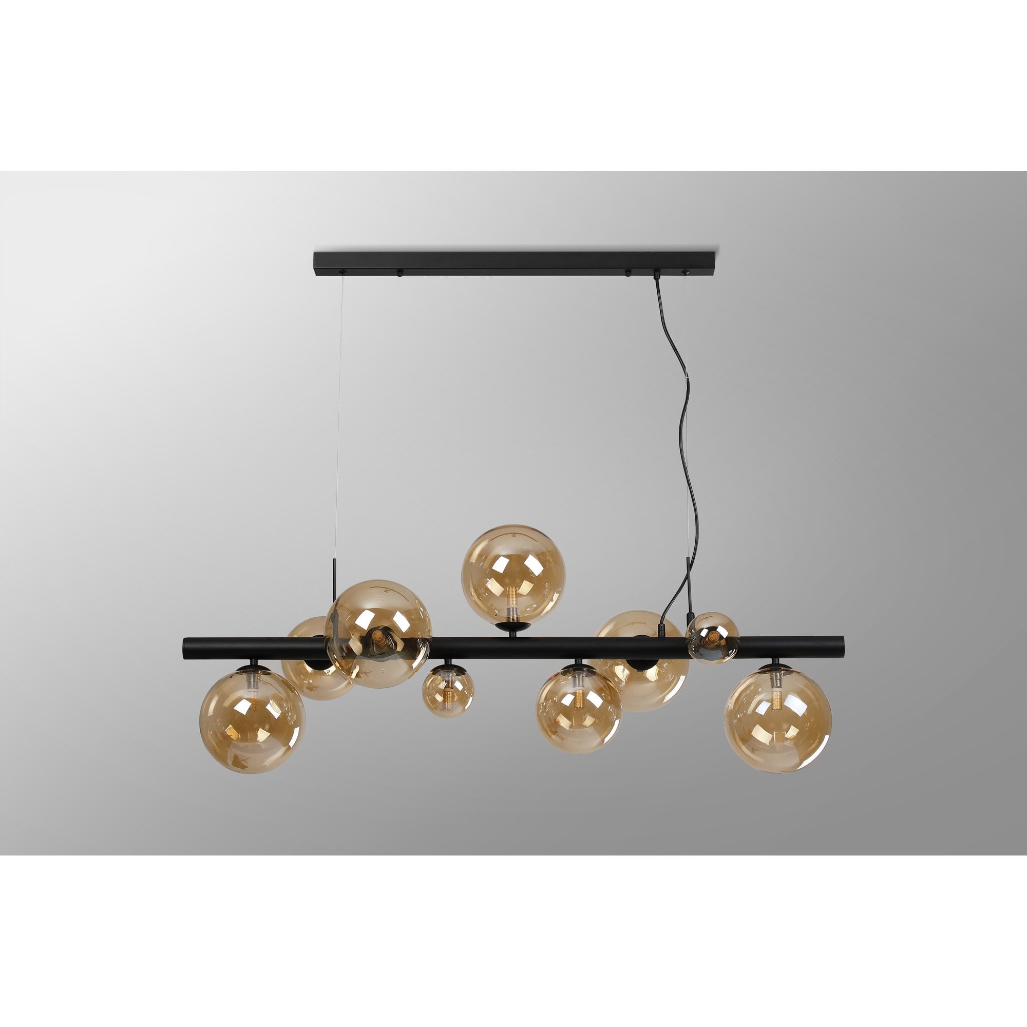 Fabula Deacon 9 Light Linear Pendant - Satin Black & Amber Plated Glass