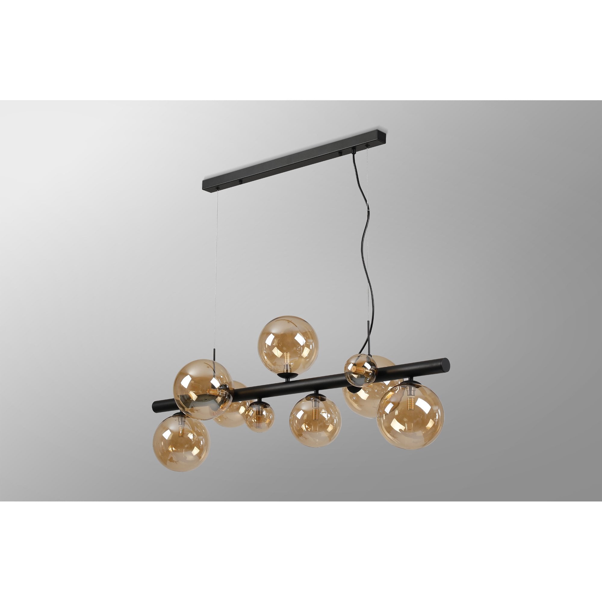 Fabula Deacon 9 Light Linear Pendant - Satin Black & Amber Plated Glass