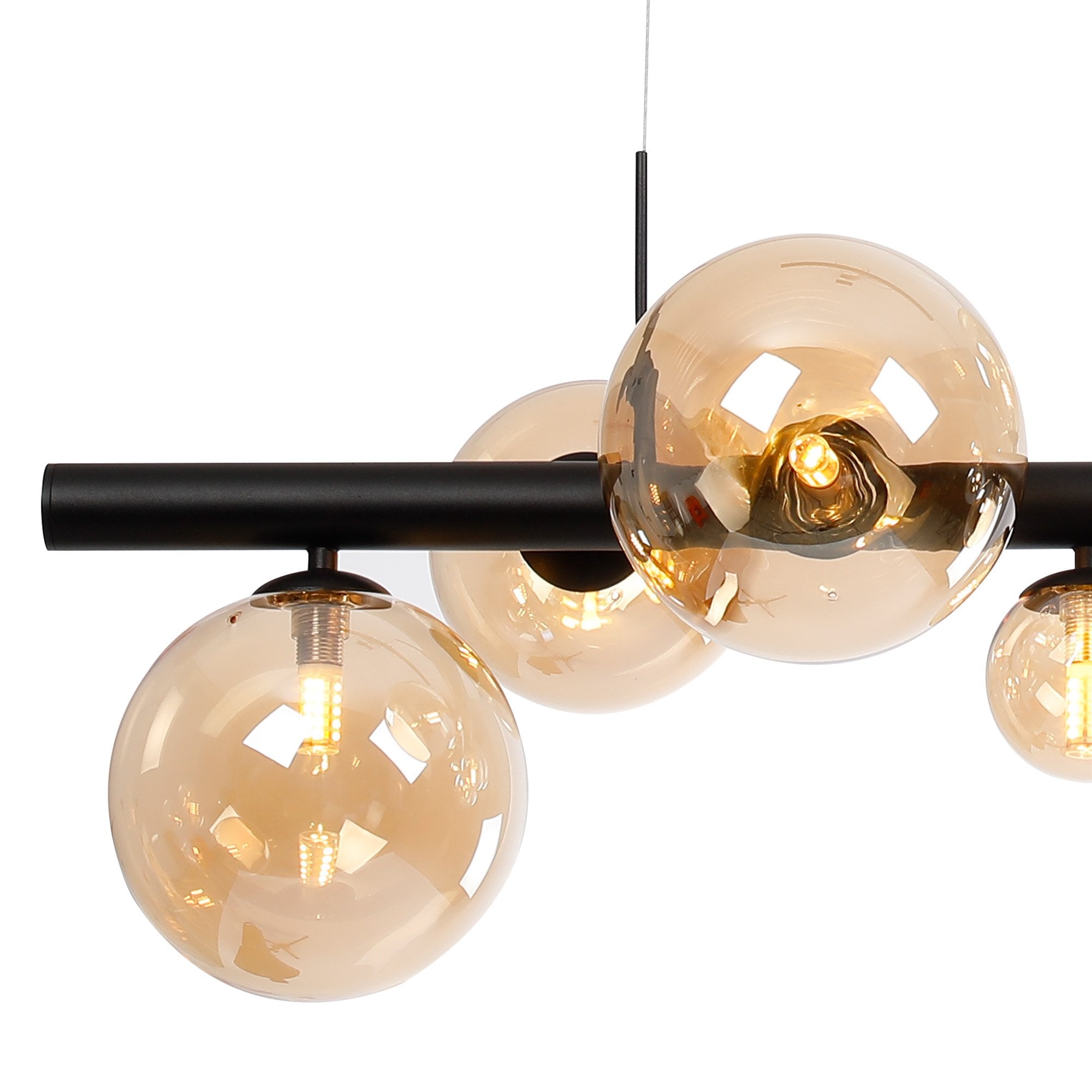 Fabula Deacon 9 Light Linear Pendant - Satin Black & Amber Plated Glass