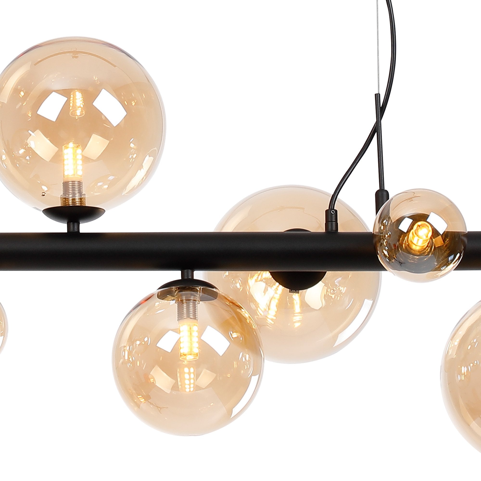Fabula Deacon 9 Light Linear Pendant - Satin Black & Amber Plated Glass