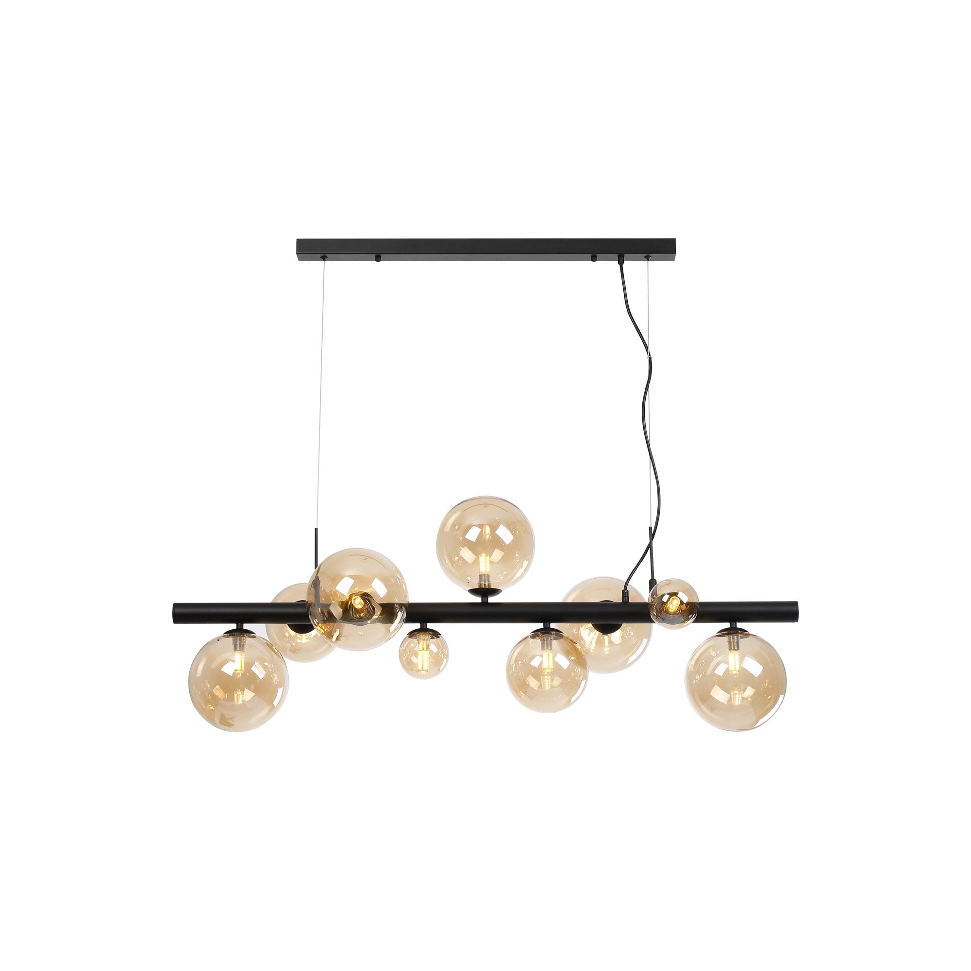 Fabula Deacon 9 Light Linear Pendant - Satin Black & Amber Plated Glass