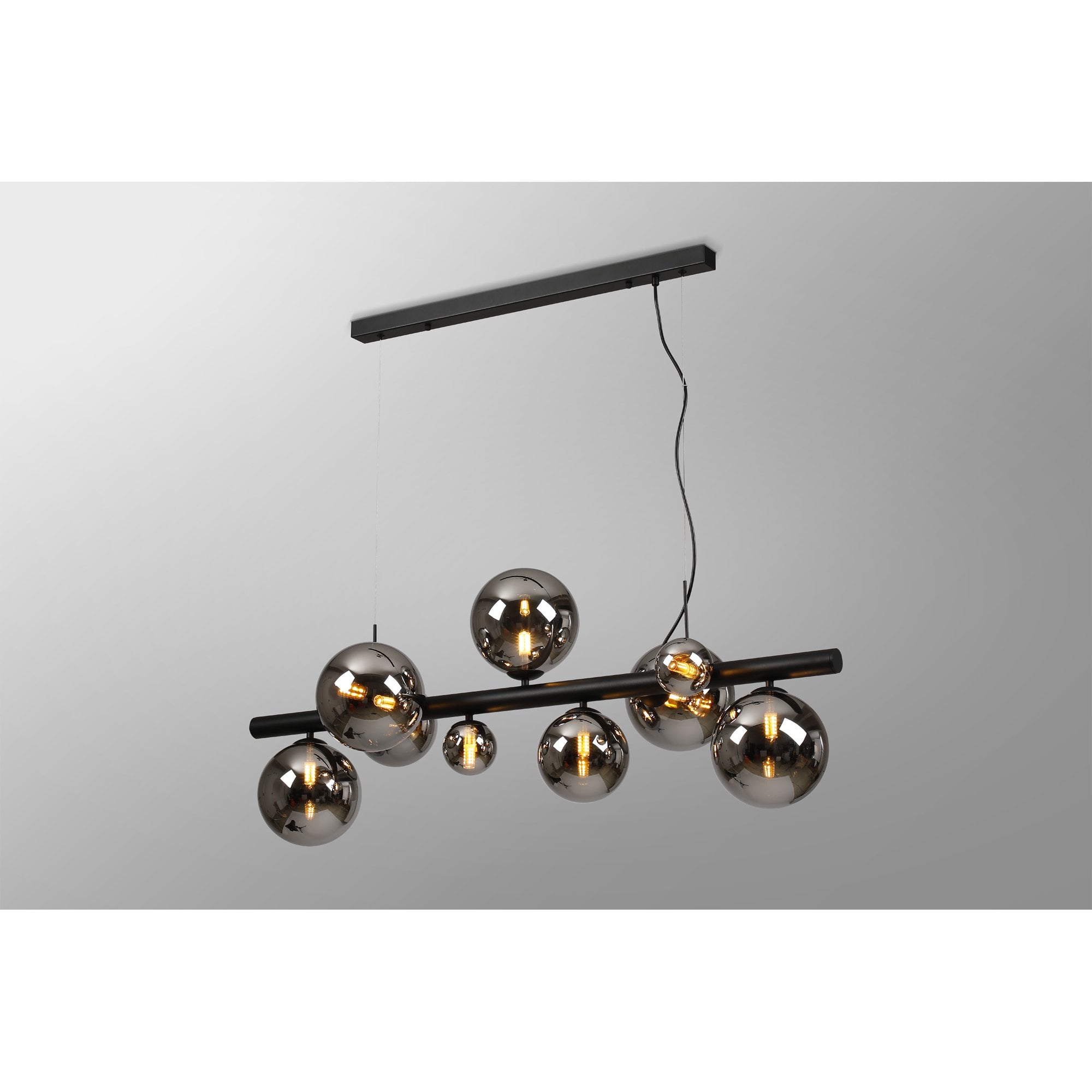 Fabula Deacon 9 Light Linear Pendant - Satin Black & Chrome Plated Glass