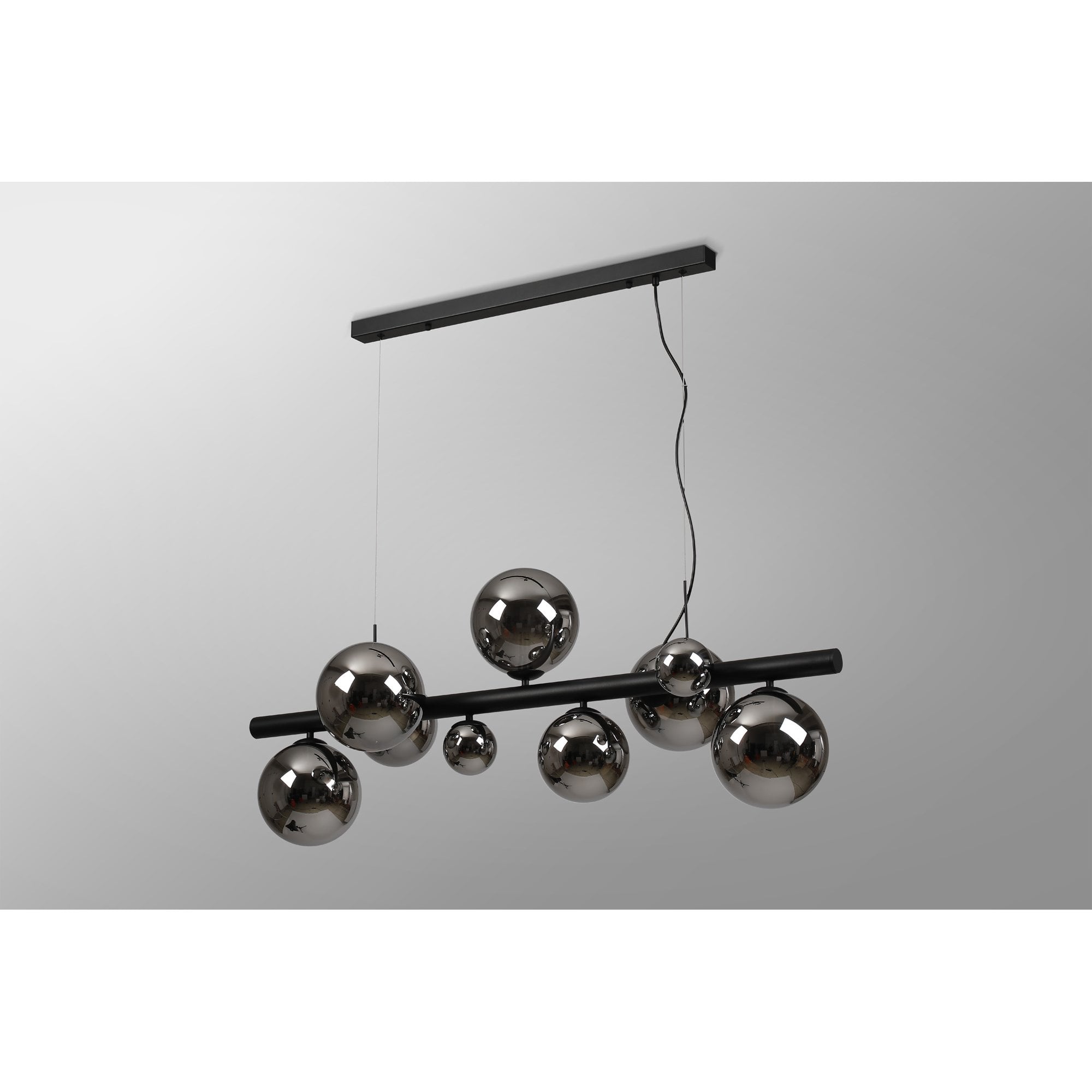 Fabula Deacon 9 Light Linear Pendant - Satin Black & Chrome Plated Glass