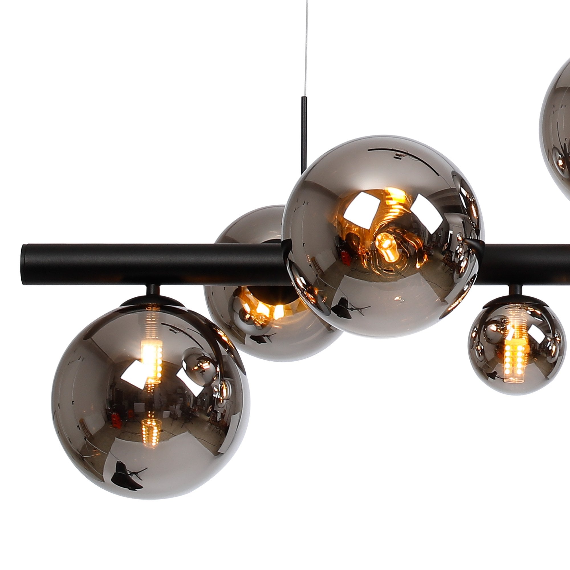 Fabula Deacon 9 Light Linear Pendant - Satin Black & Chrome Plated Glass