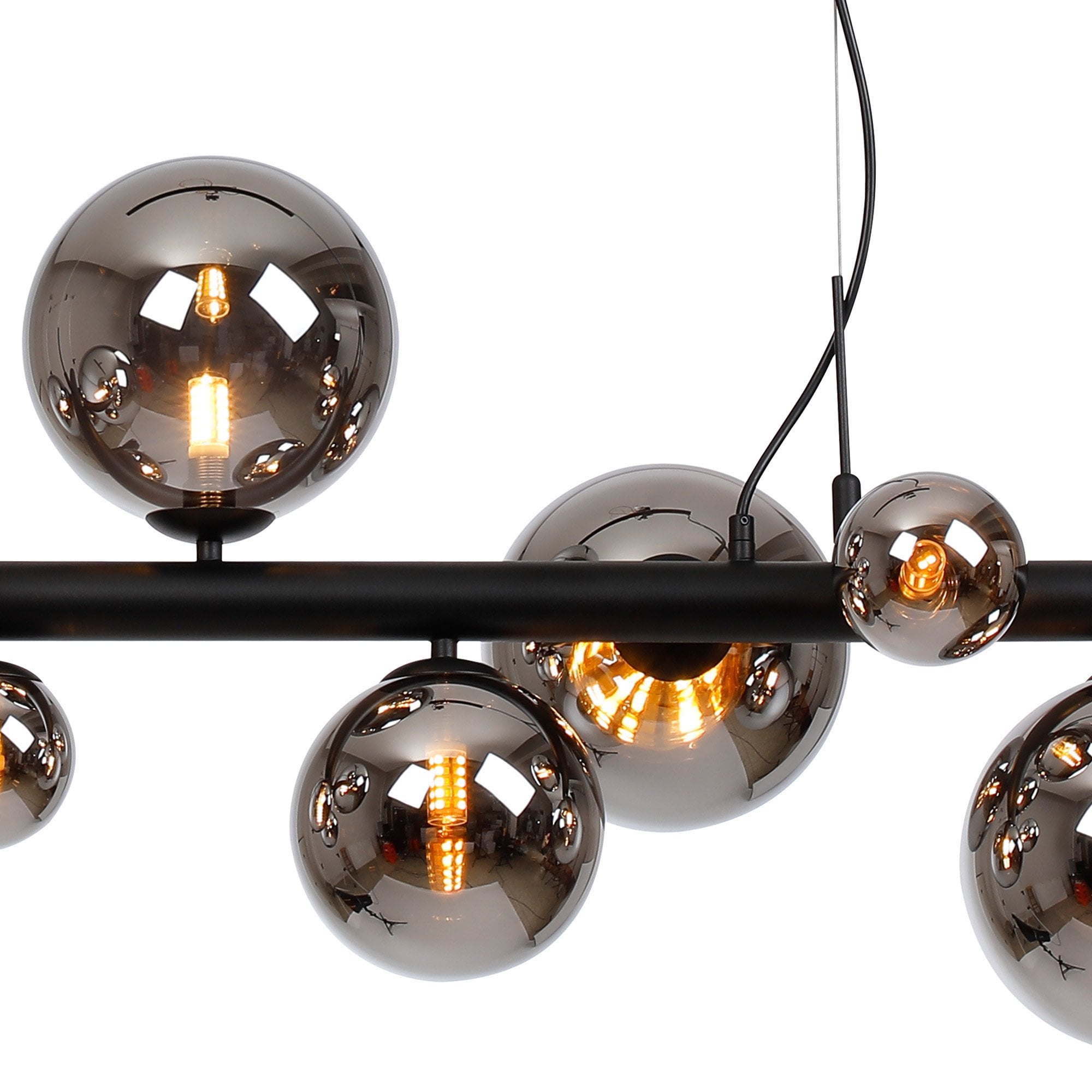 Fabula Deacon 9 Light Linear Pendant - Satin Black & Chrome Plated Glass