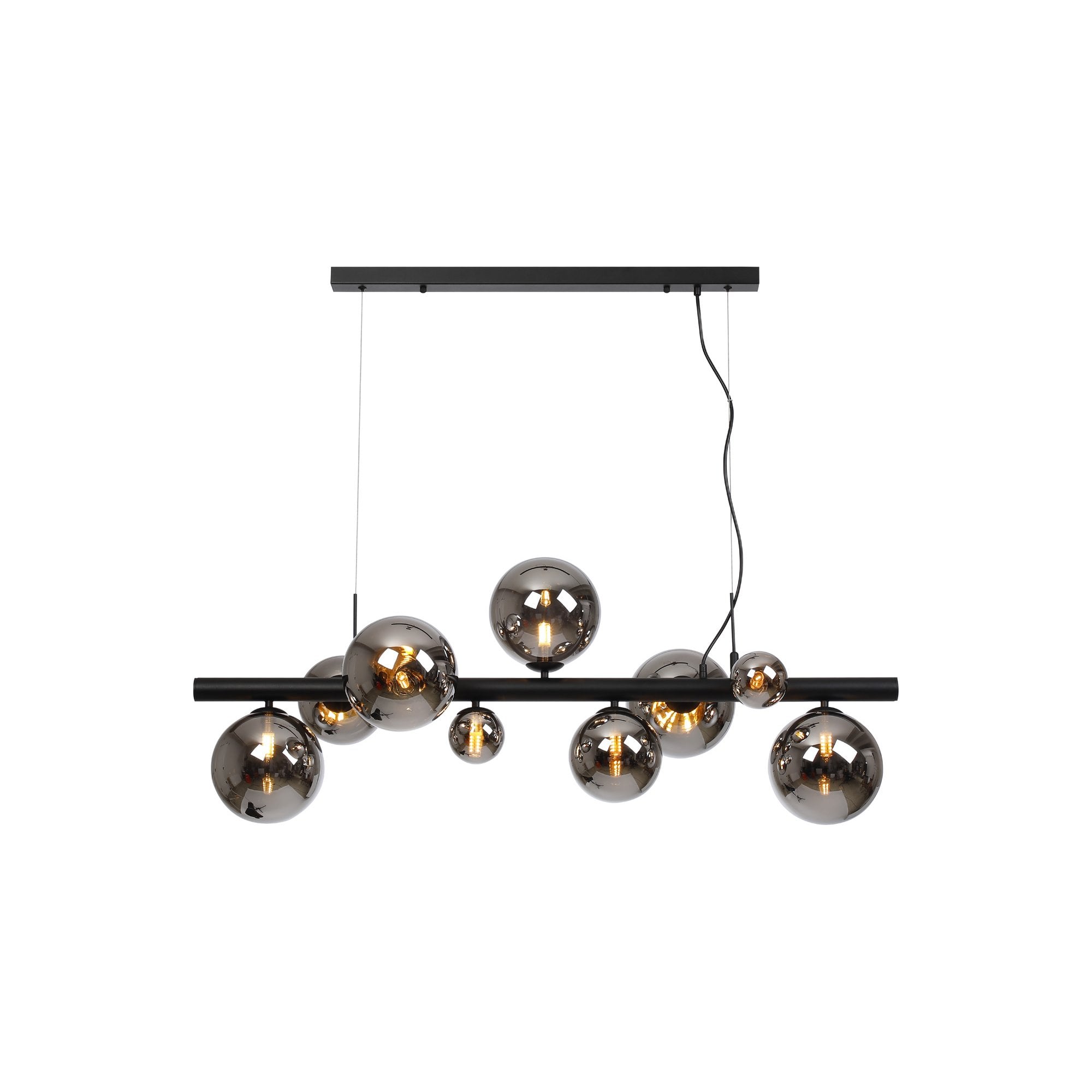 Fabula Deacon 9 Light Linear Pendant - Satin Black & Chrome Plated Glass