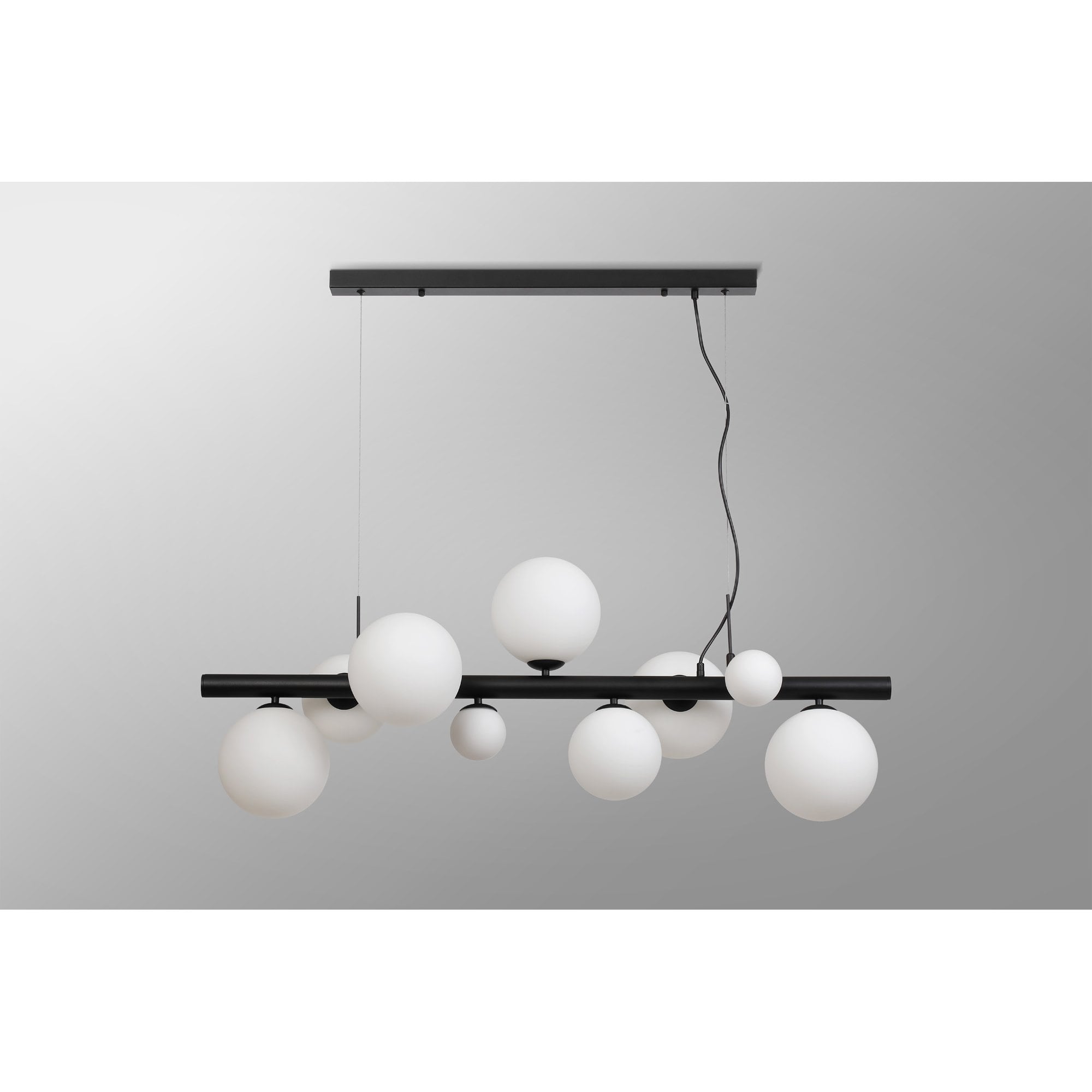 Fabula Deacon 9 Light Linear Pendant - Satin Black & Opal Glass