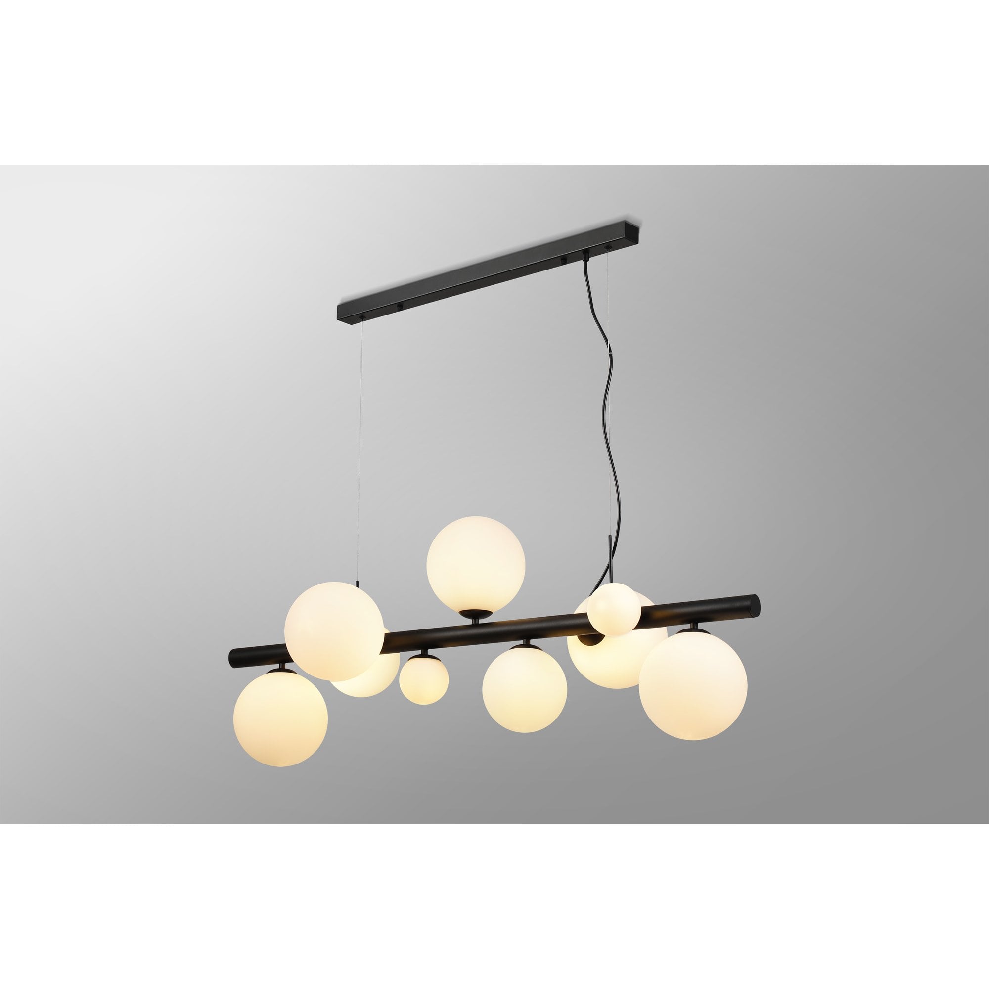 Fabula Deacon 9 Light Linear Pendant - Satin Black & Opal Glass