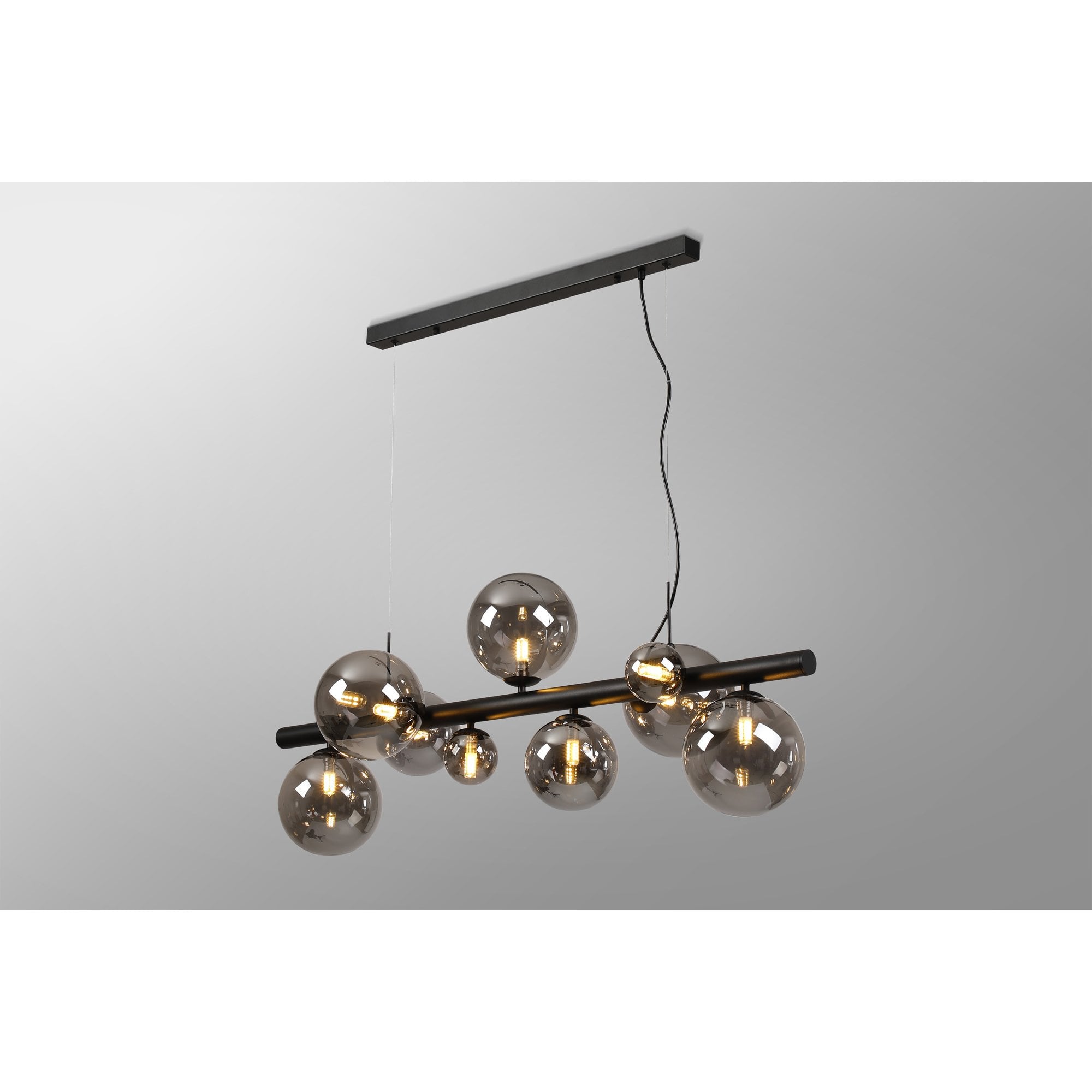 Fabula Deacon 9 Light Linear Pendant - Satin Black & Smoke Plated Glass