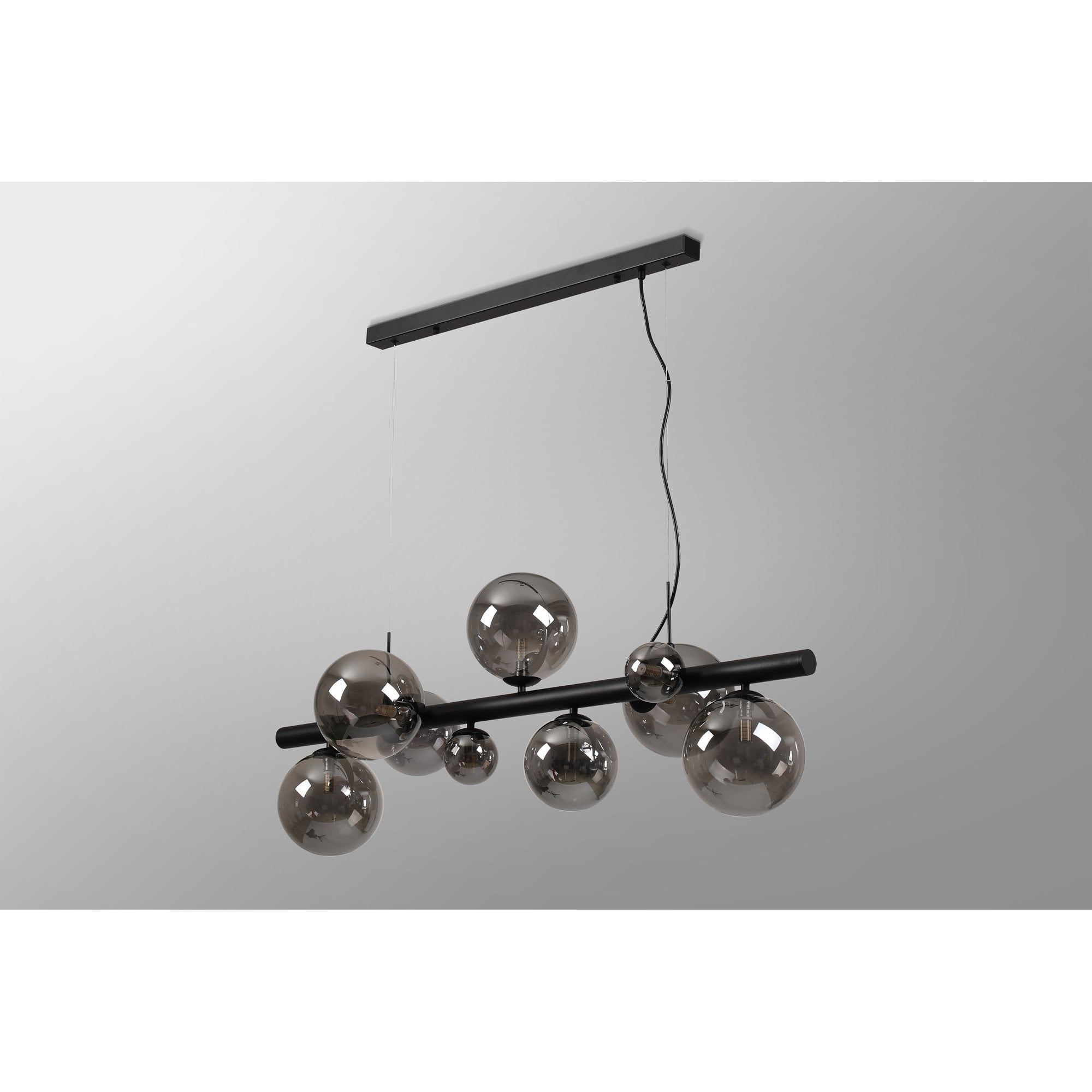 Fabula Deacon 9 Light Linear Pendant - Satin Black & Smoke Plated Glass