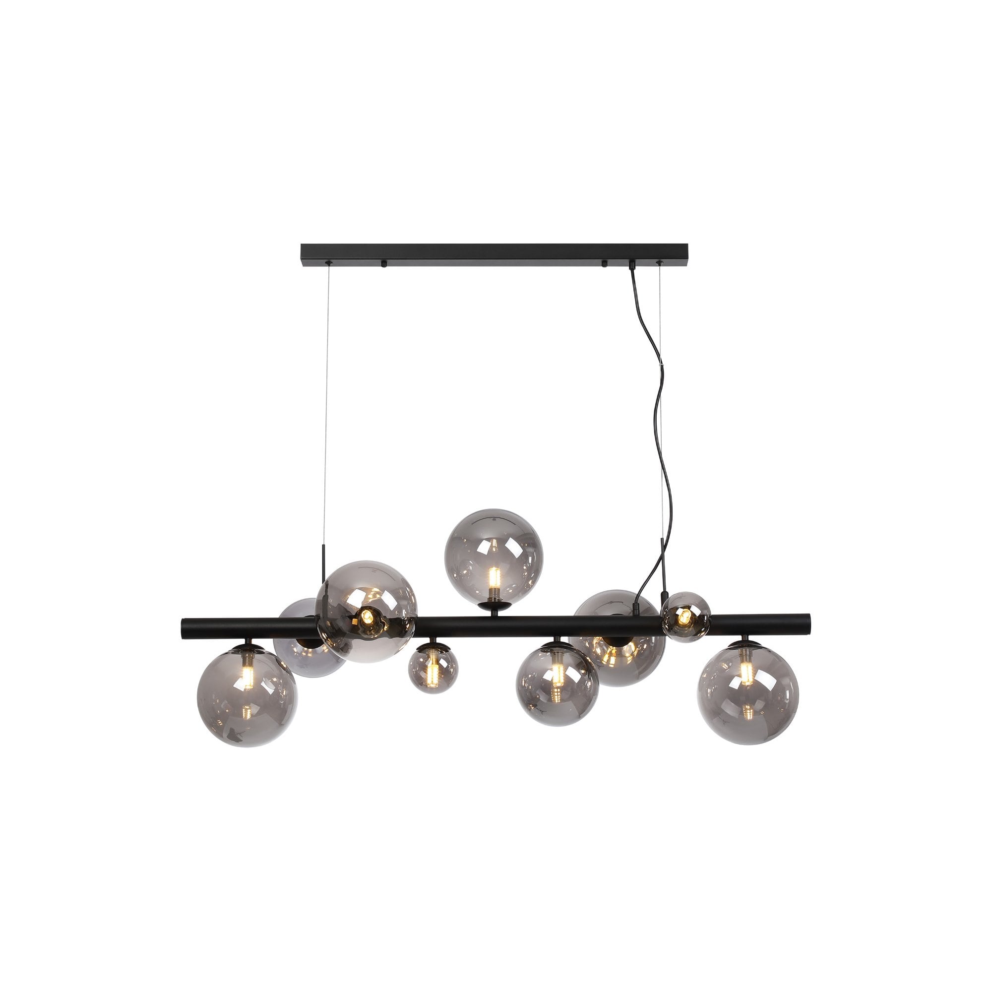 Fabula Deacon 9 Light Linear Pendant - Satin Black & Smoke Plated Glass