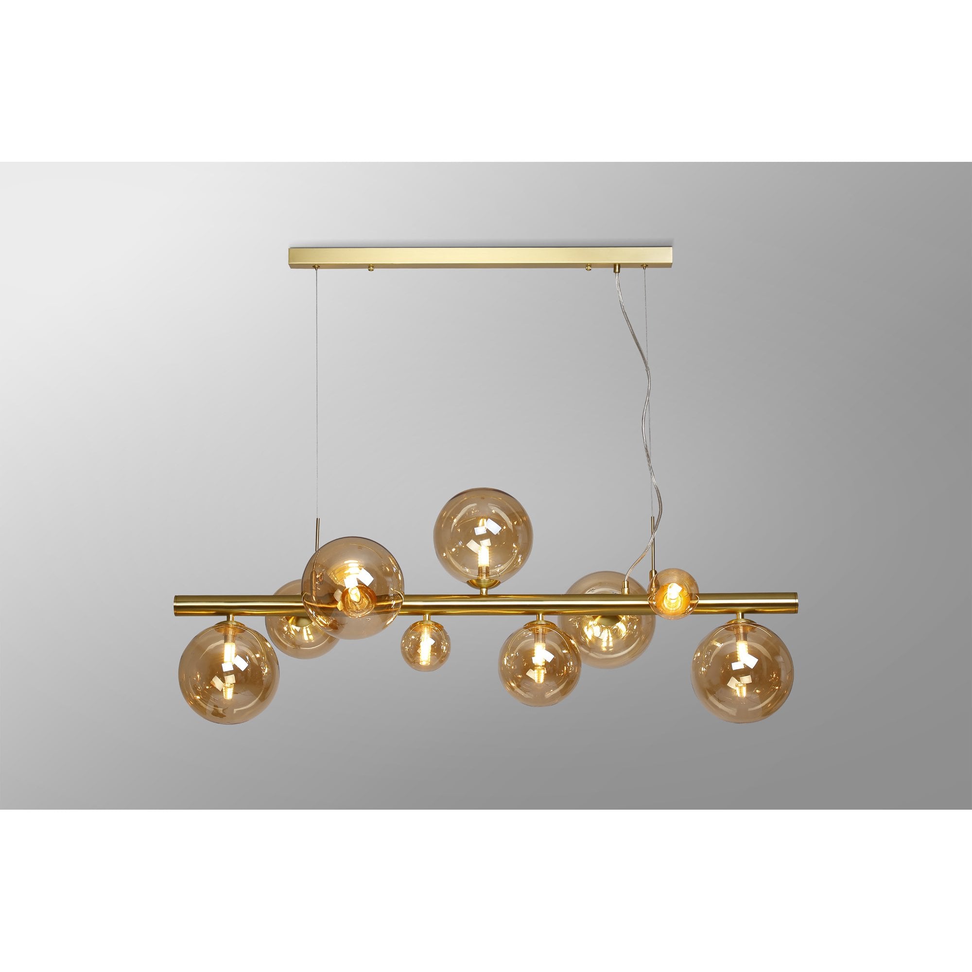 Fabula Deacon 9 Light Linear Pendant - Satin Gold & Amber Plated Glass