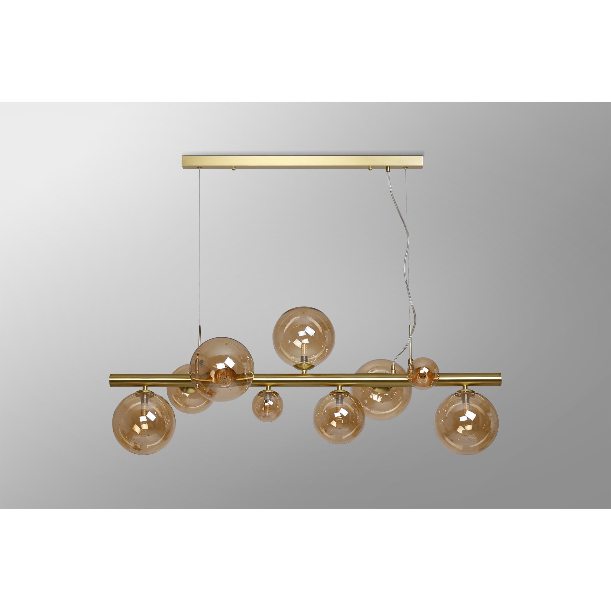 Fabula Deacon 9 Light Linear Pendant - Satin Gold & Amber Plated Glass