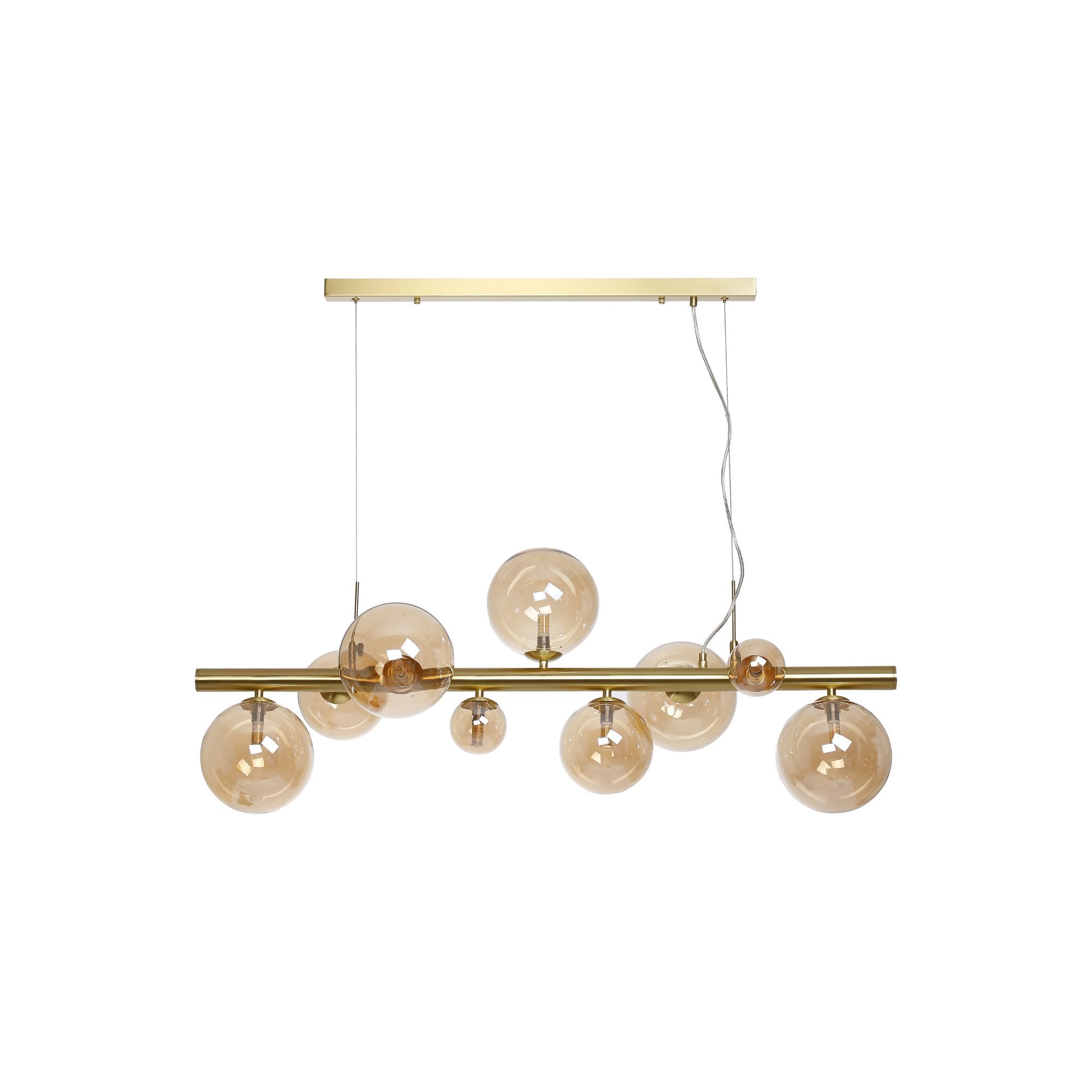 Fabula Deacon 9 Light Linear Pendant - Satin Gold & Amber Plated Glass