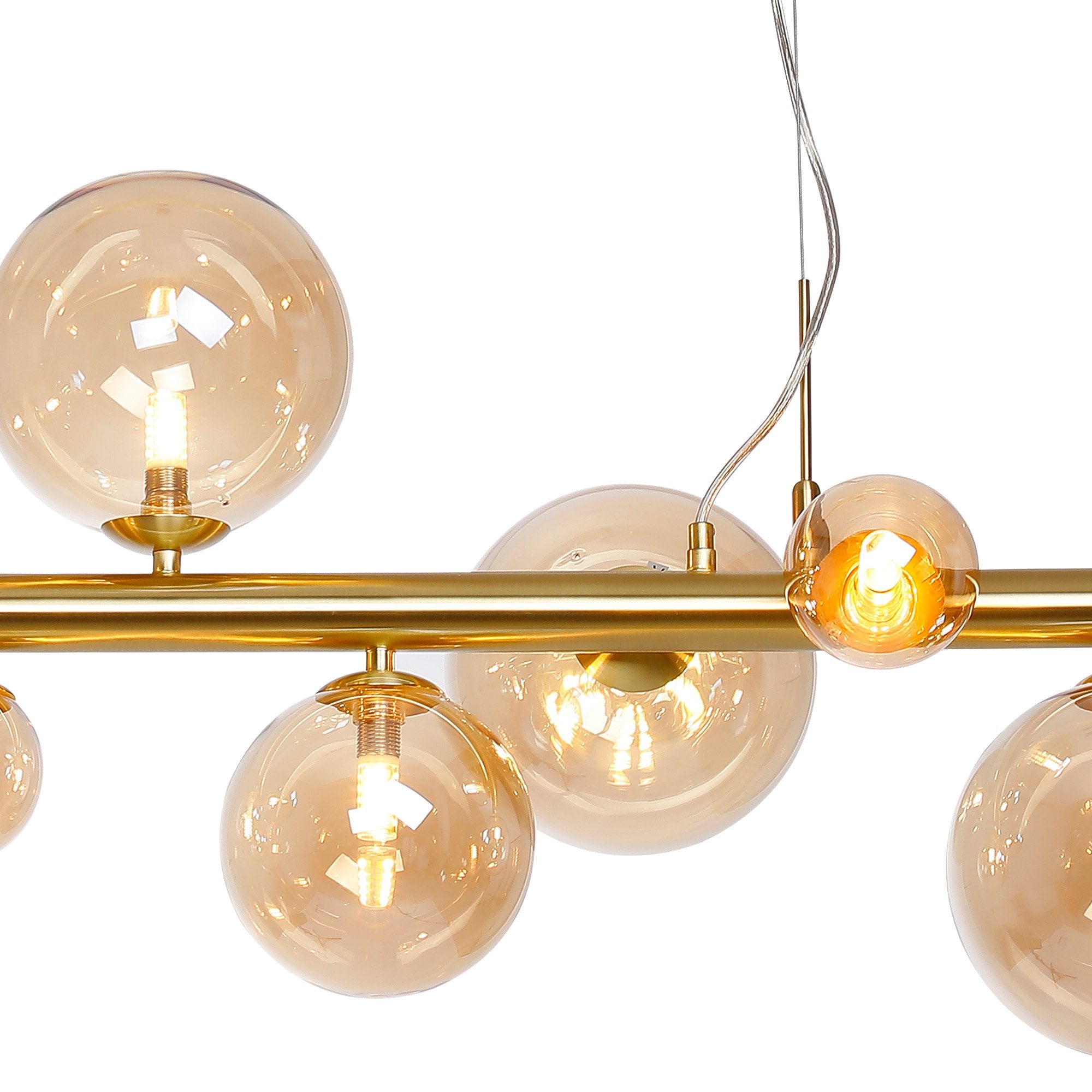 Fabula Deacon 9 Light Linear Pendant - Satin Gold & Amber Plated Glass