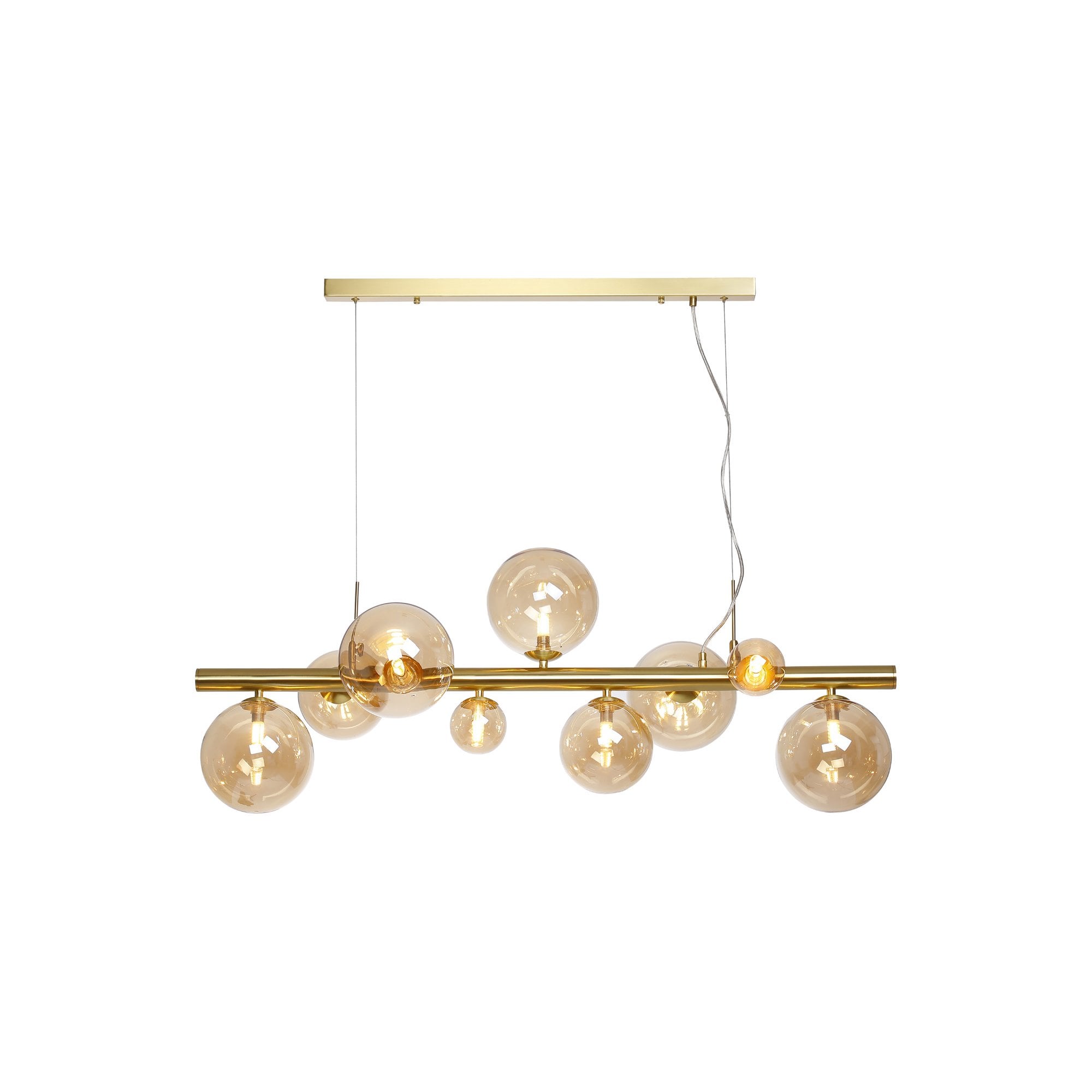 Fabula Deacon 9 Light Linear Pendant - Satin Gold & Amber Plated Glass
