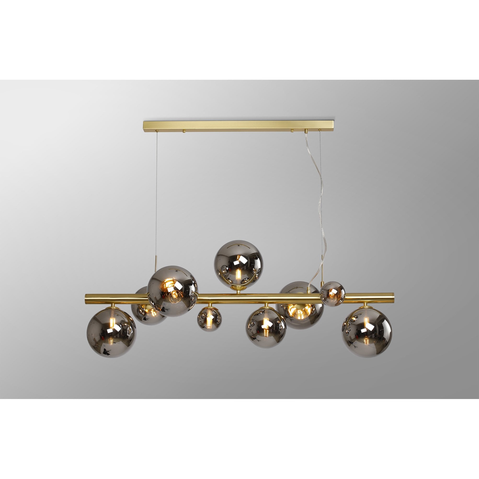 Fabula Deacon 9 Light Linear Pendant - Satin Gold & Chrome Plated Glass