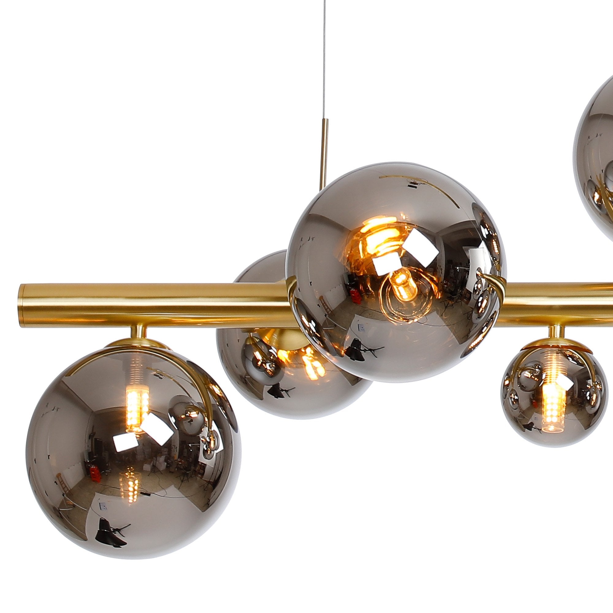 Fabula Deacon 9 Light Linear Pendant - Satin Gold & Chrome Plated Glass