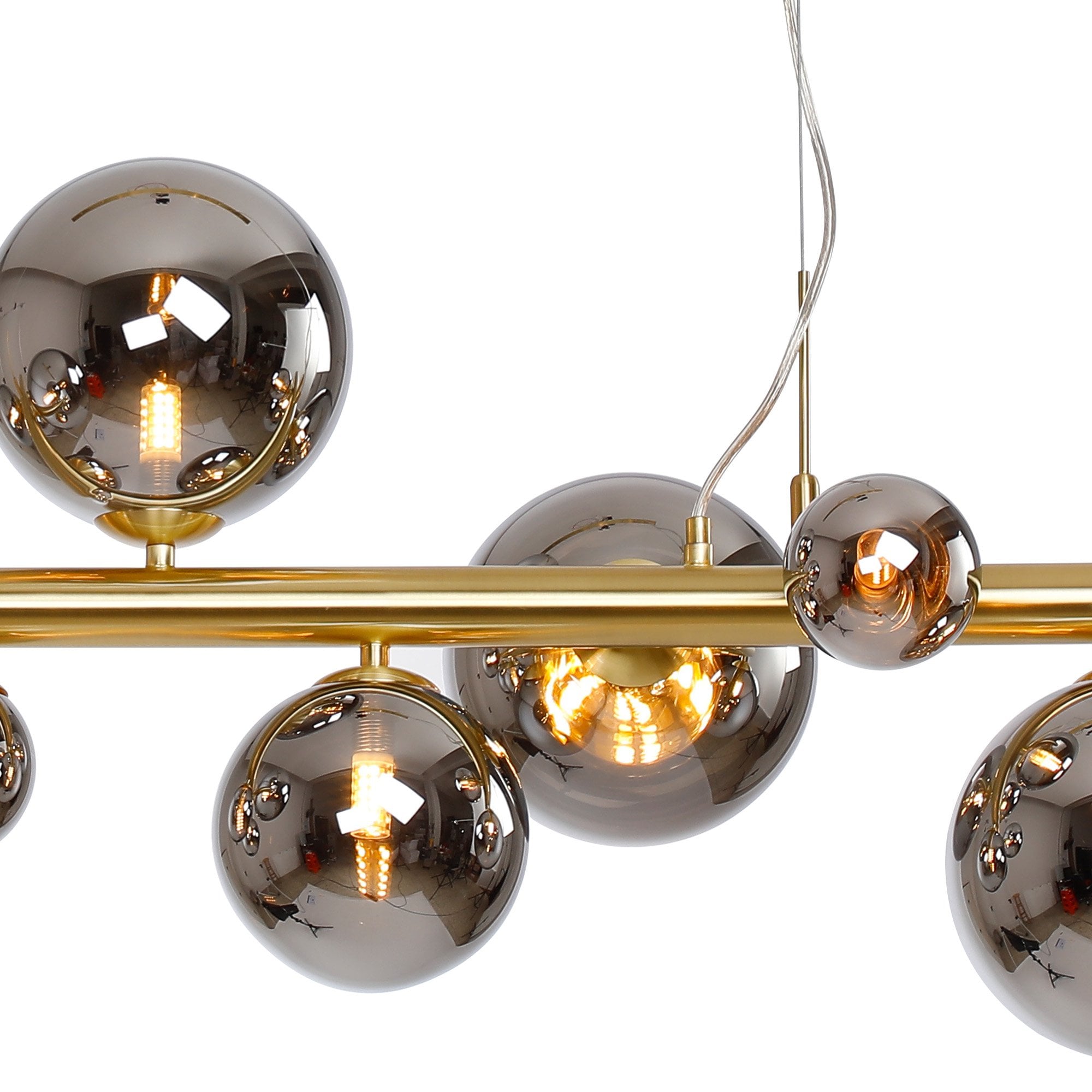 Fabula Deacon 9 Light Linear Pendant - Satin Gold & Chrome Plated Glass