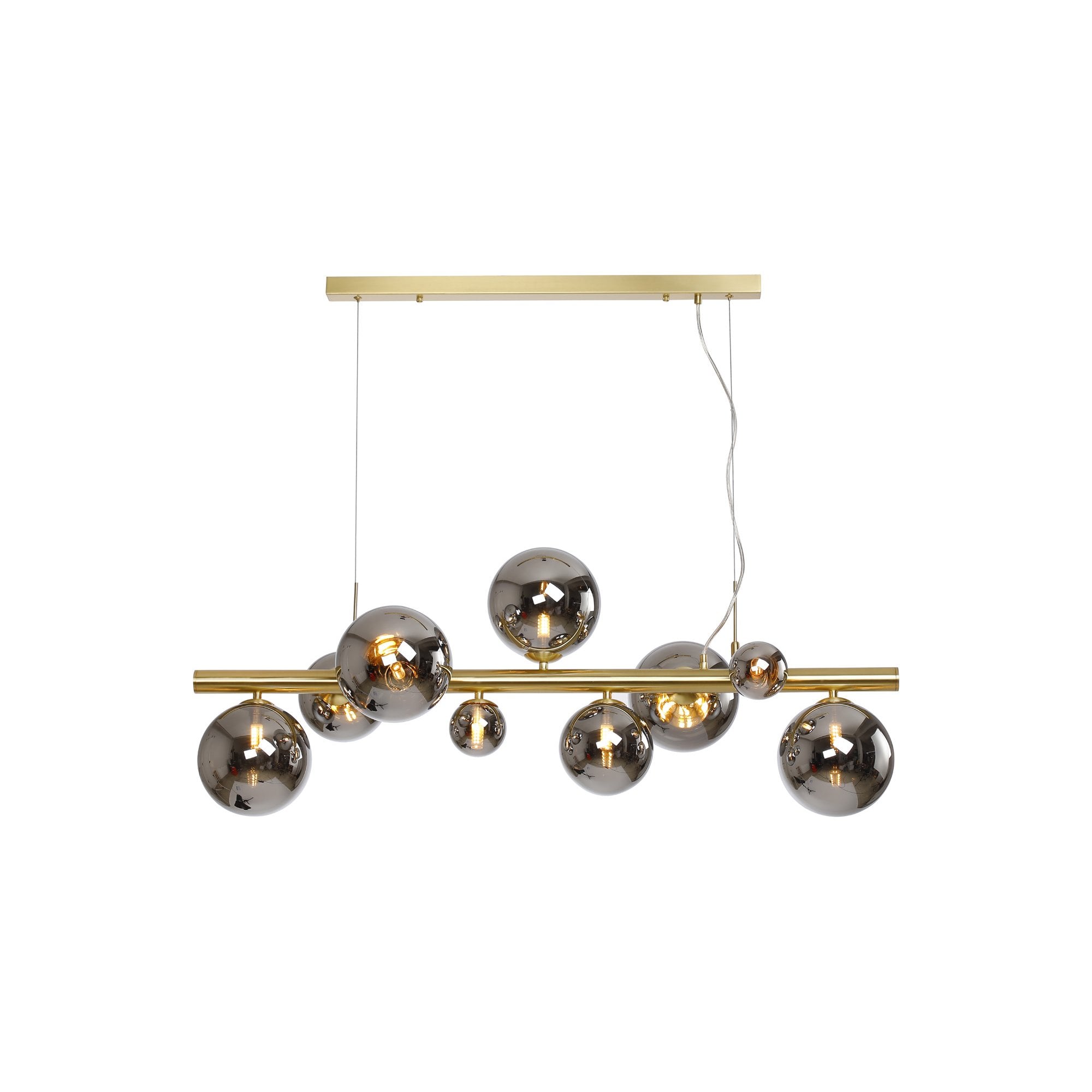 Fabula Deacon 9 Light Linear Pendant - Satin Gold & Chrome Plated Glass