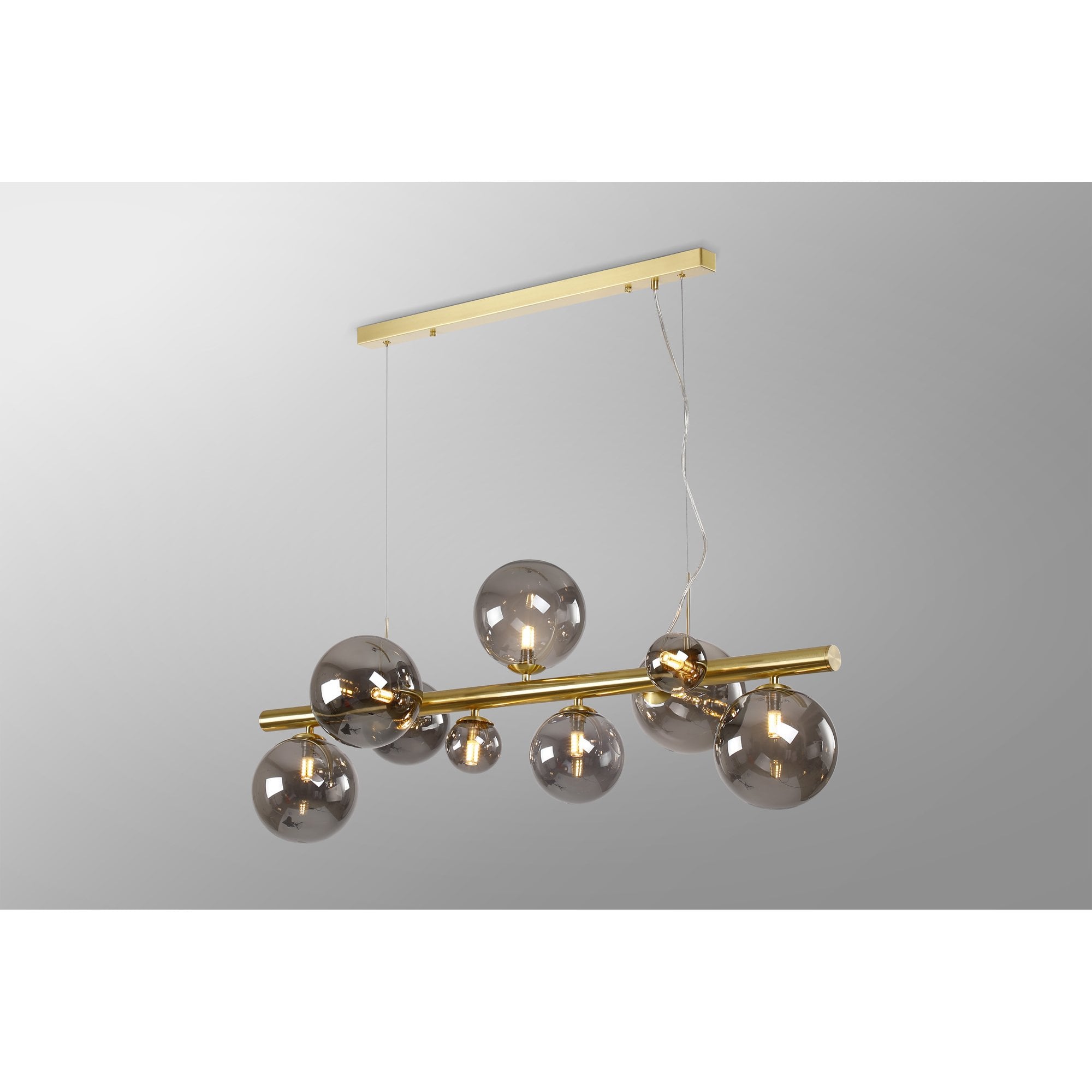 Fabula Deacon 9 Light Linear Pendant - Satin Gold & Smoke Plated Glass