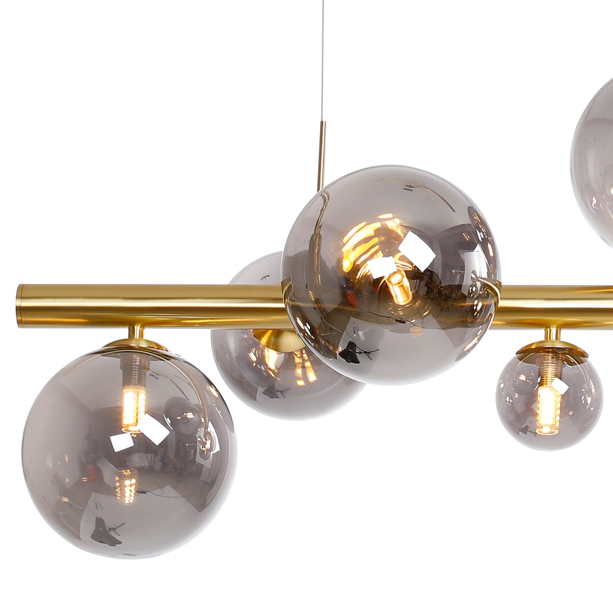 Fabula Deacon 9 Light Linear Pendant - Satin Gold & Smoke Plated Glass
