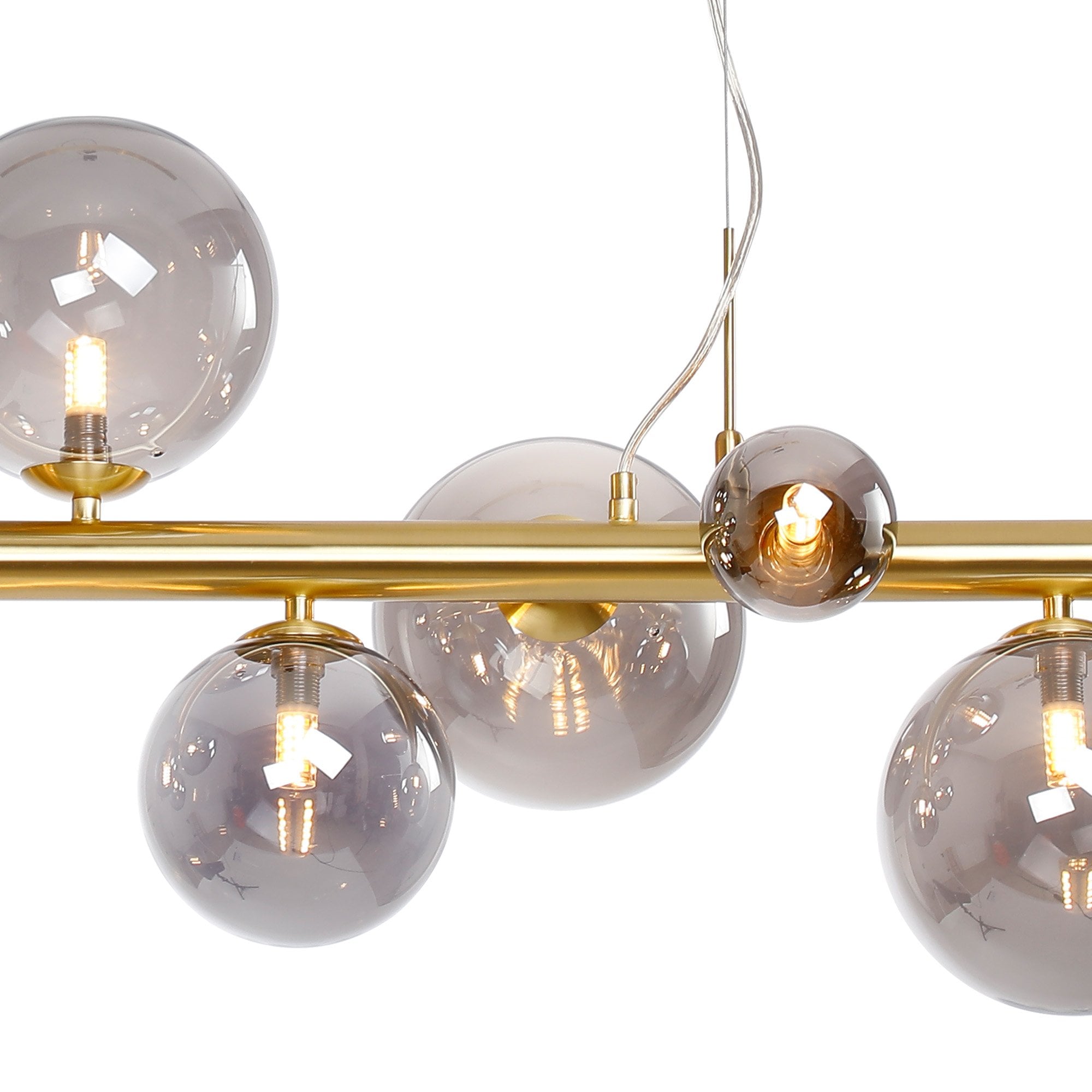 Fabula Deacon 9 Light Linear Pendant - Satin Gold & Smoke Plated Glass