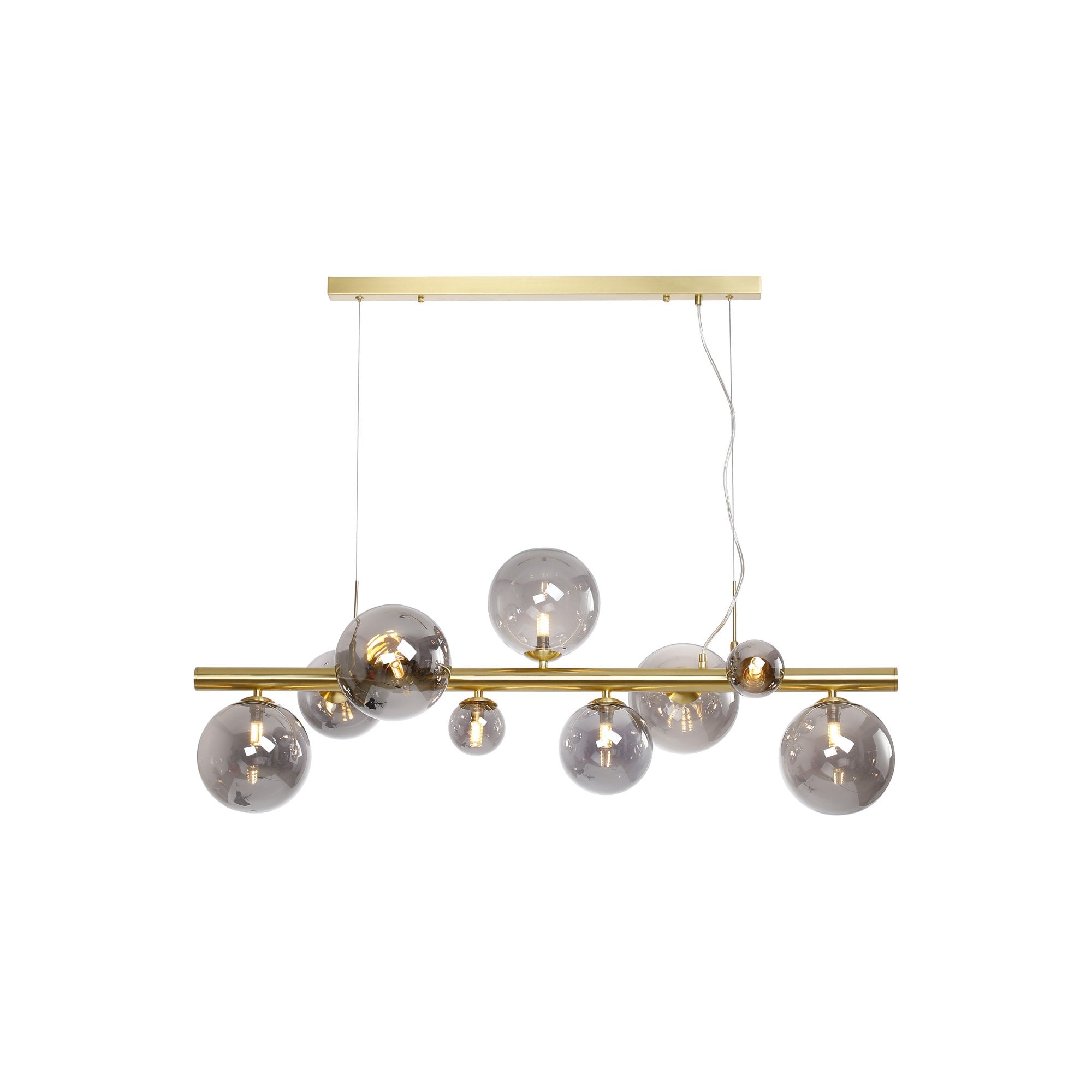 Fabula Deacon 9 Light Linear Pendant - Satin Gold & Smoke Plated Glass