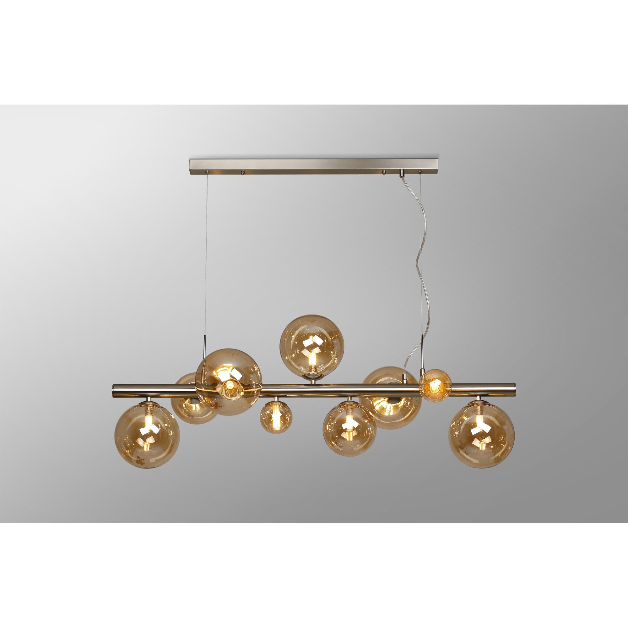 Fabula Deacon 9 Light Linear Pendant - Satin Nickel & Amber Plated Glass