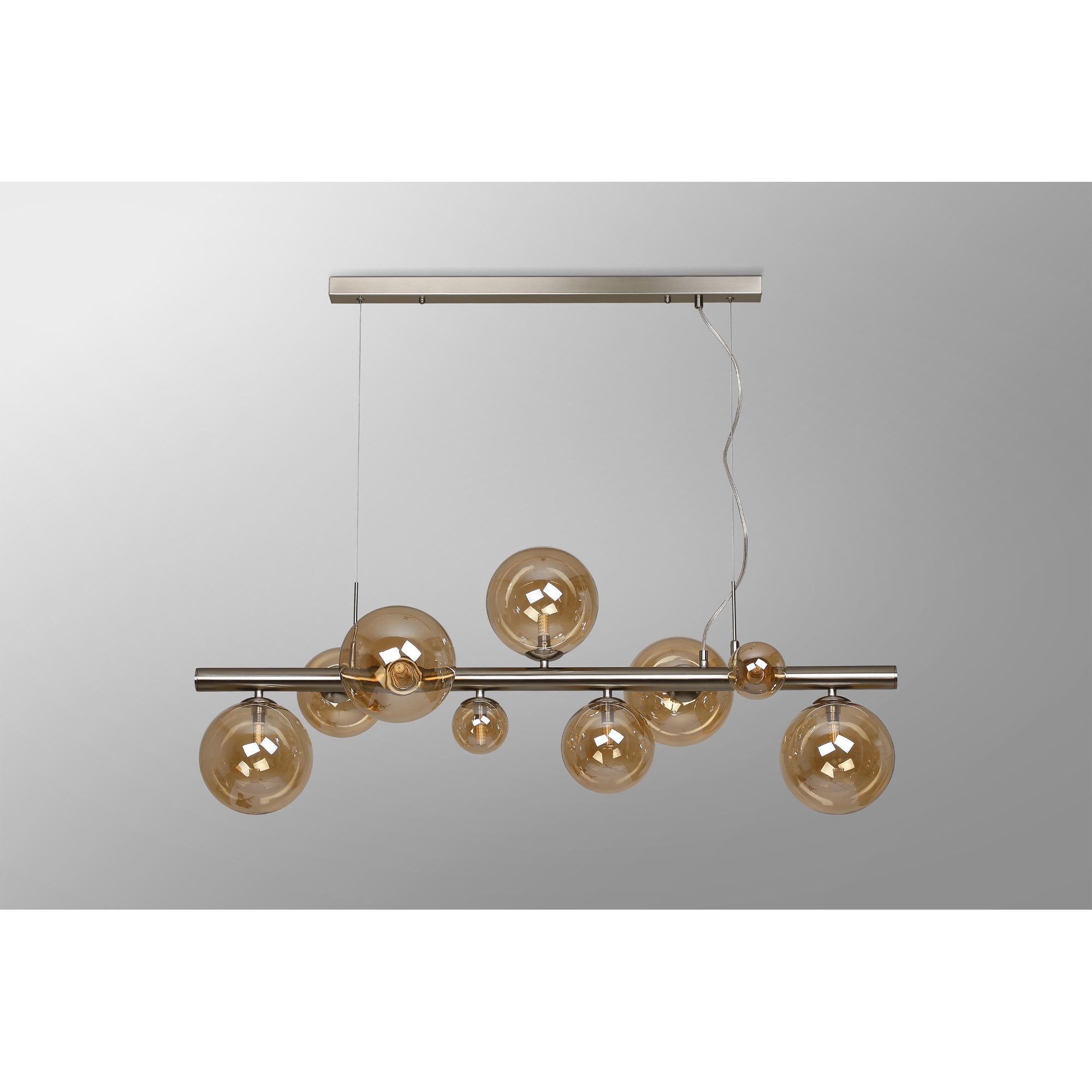 Fabula Deacon 9 Light Linear Pendant - Satin Nickel & Amber Plated Glass