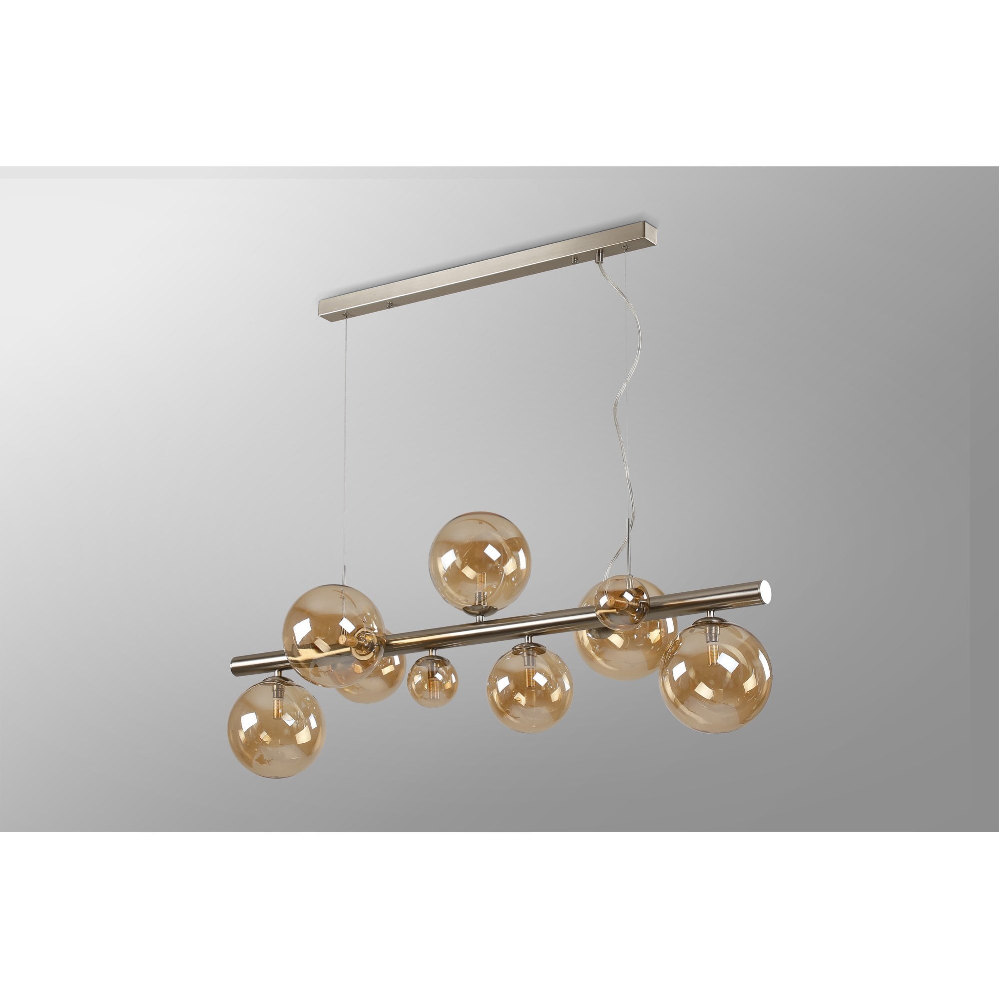 Fabula Deacon 9 Light Linear Pendant - Satin Nickel & Amber Plated Glass