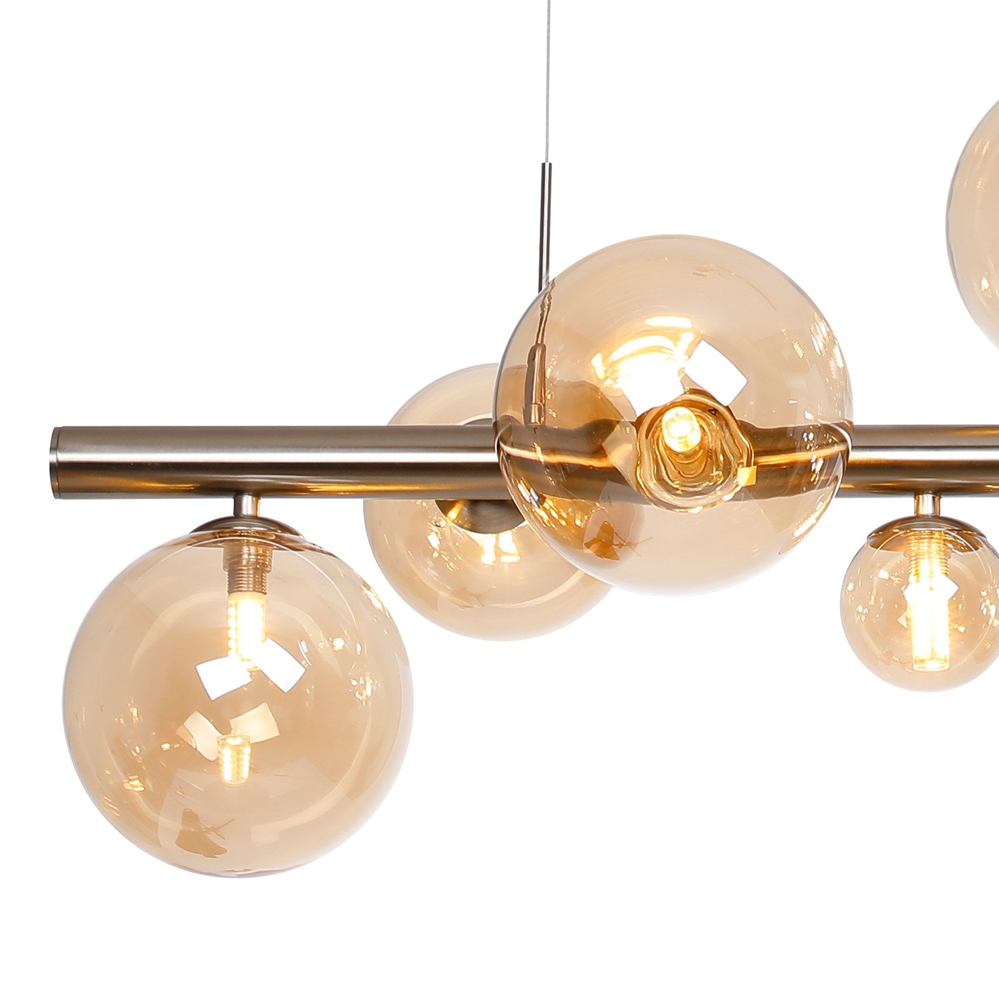 Fabula Deacon 9 Light Linear Pendant - Satin Nickel & Amber Plated Glass