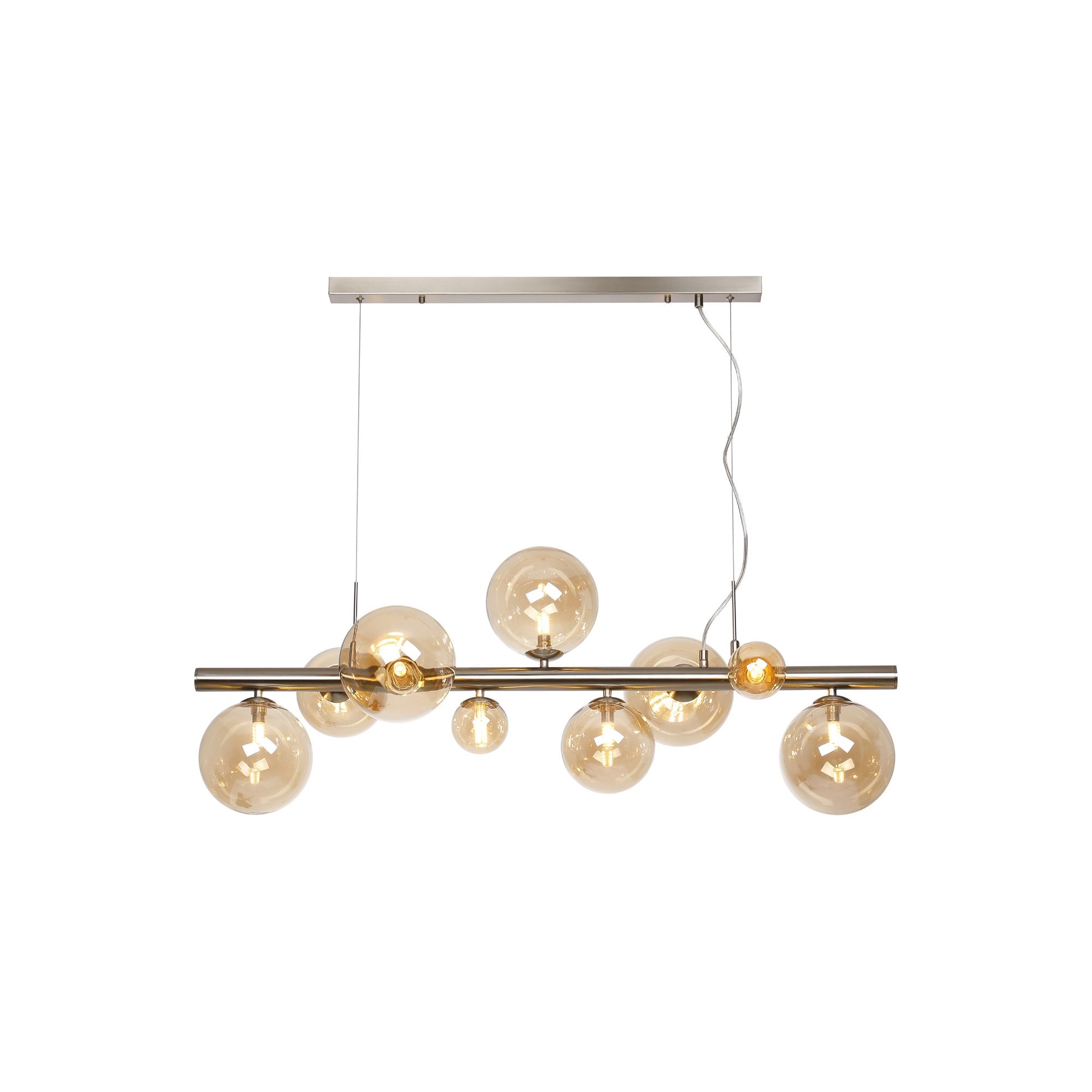 Fabula Deacon 9 Light Linear Pendant - Satin Nickel & Amber Plated Glass