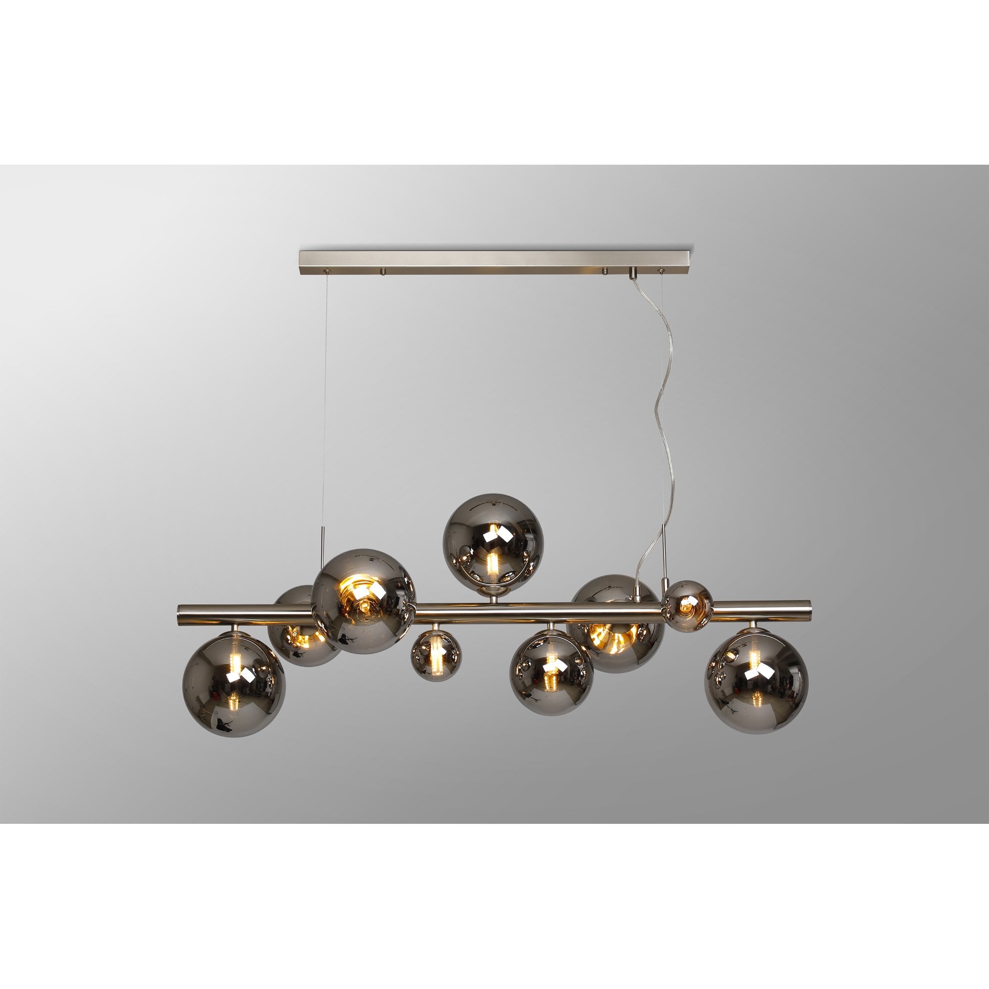 Fabula Deacon 9 Light Linear Pendant - Satin Nickel & Chrome Plated Glass