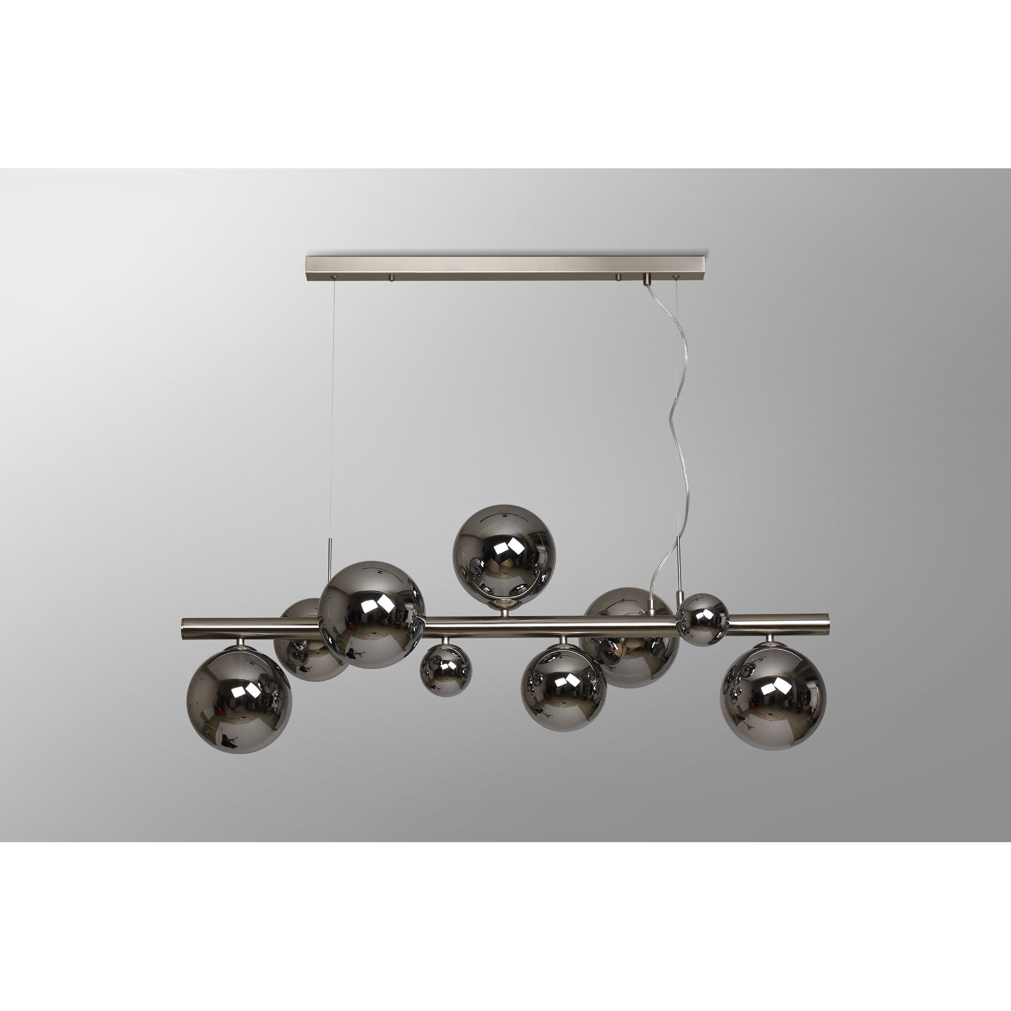 Fabula Deacon 9 Light Linear Pendant - Satin Nickel & Chrome Plated Glass