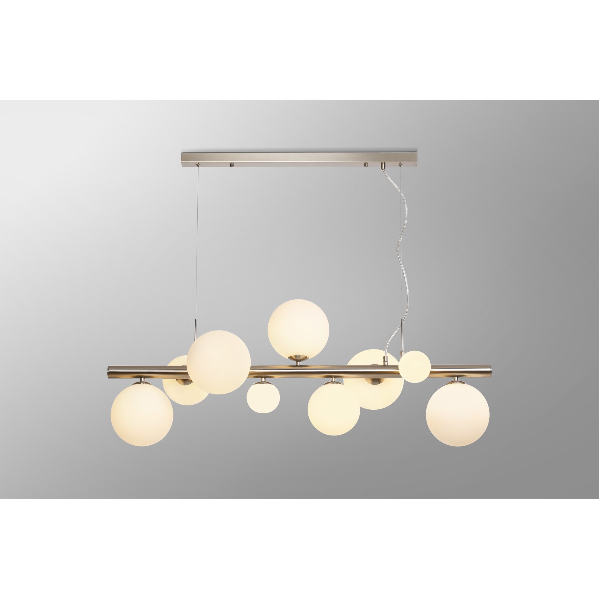 Fabula Deacon 9 Light Linear Pendant - Satin Nickel & Opal Glass