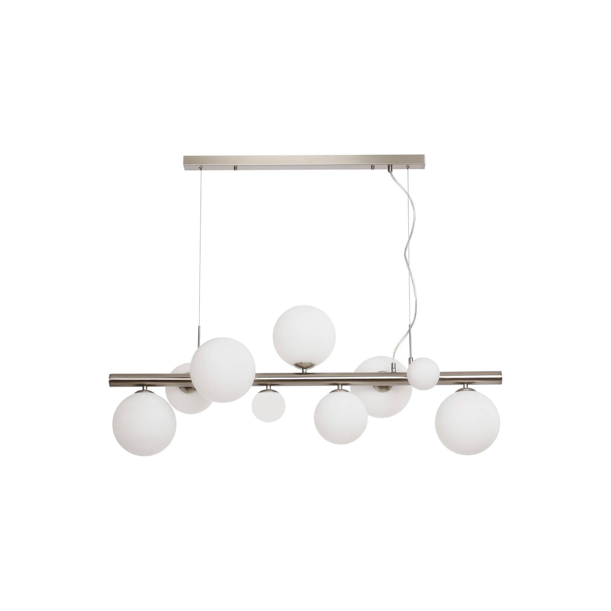 Fabula Deacon 9 Light Linear Pendant - Satin Nickel & Opal Glass