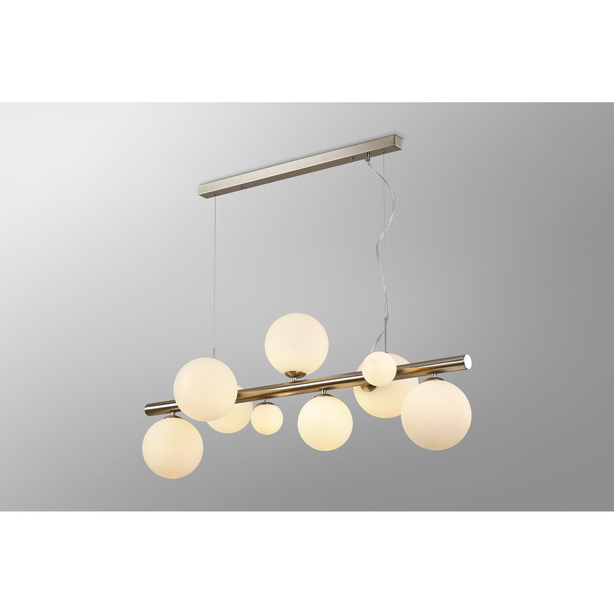 Fabula Deacon 9 Light Linear Pendant - Satin Nickel & Opal Glass