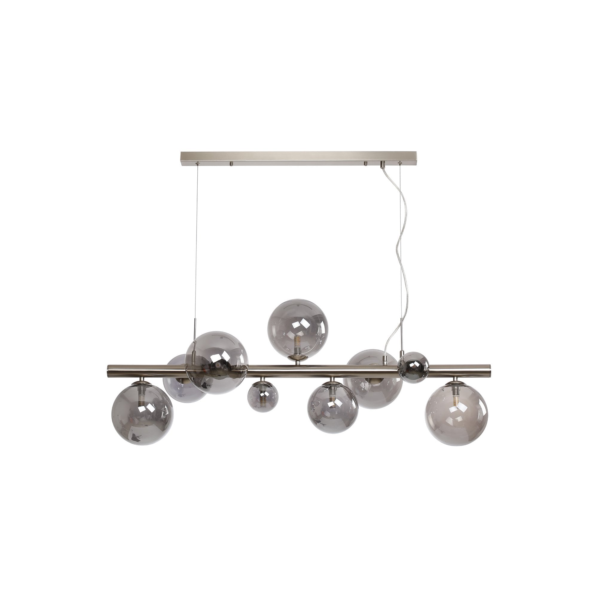 Fabula Deacon 9 Light Linear Pendant - Satin Nickel & Smoke Plated Glass