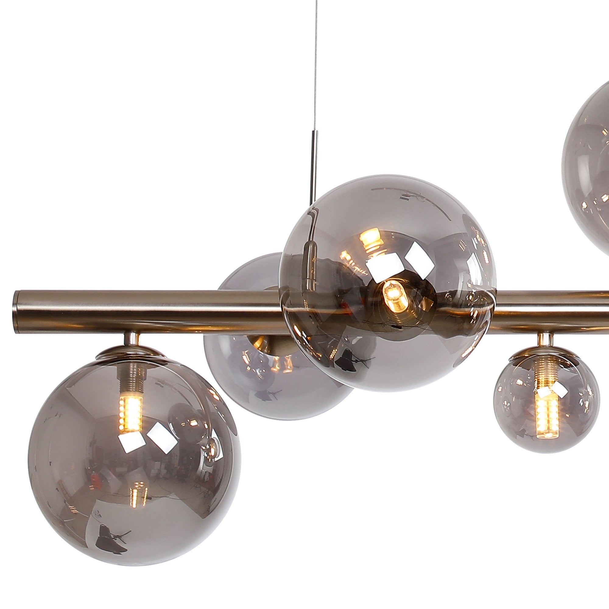 Fabula Deacon 9 Light Linear Pendant - Satin Nickel & Smoke Plated Glass
