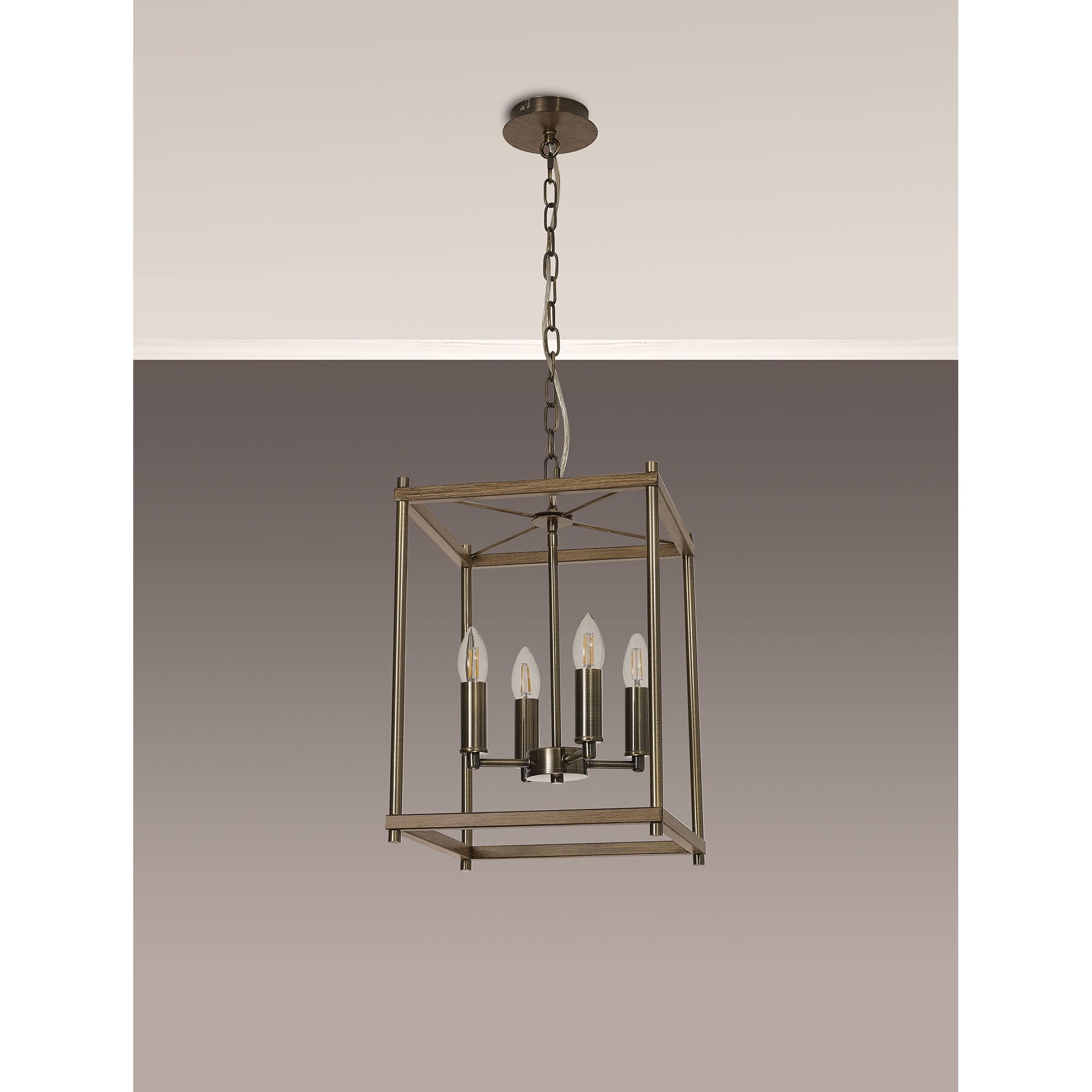 Fabula Douglas 4 Light Pendant - Medium Oak & Antique Brass