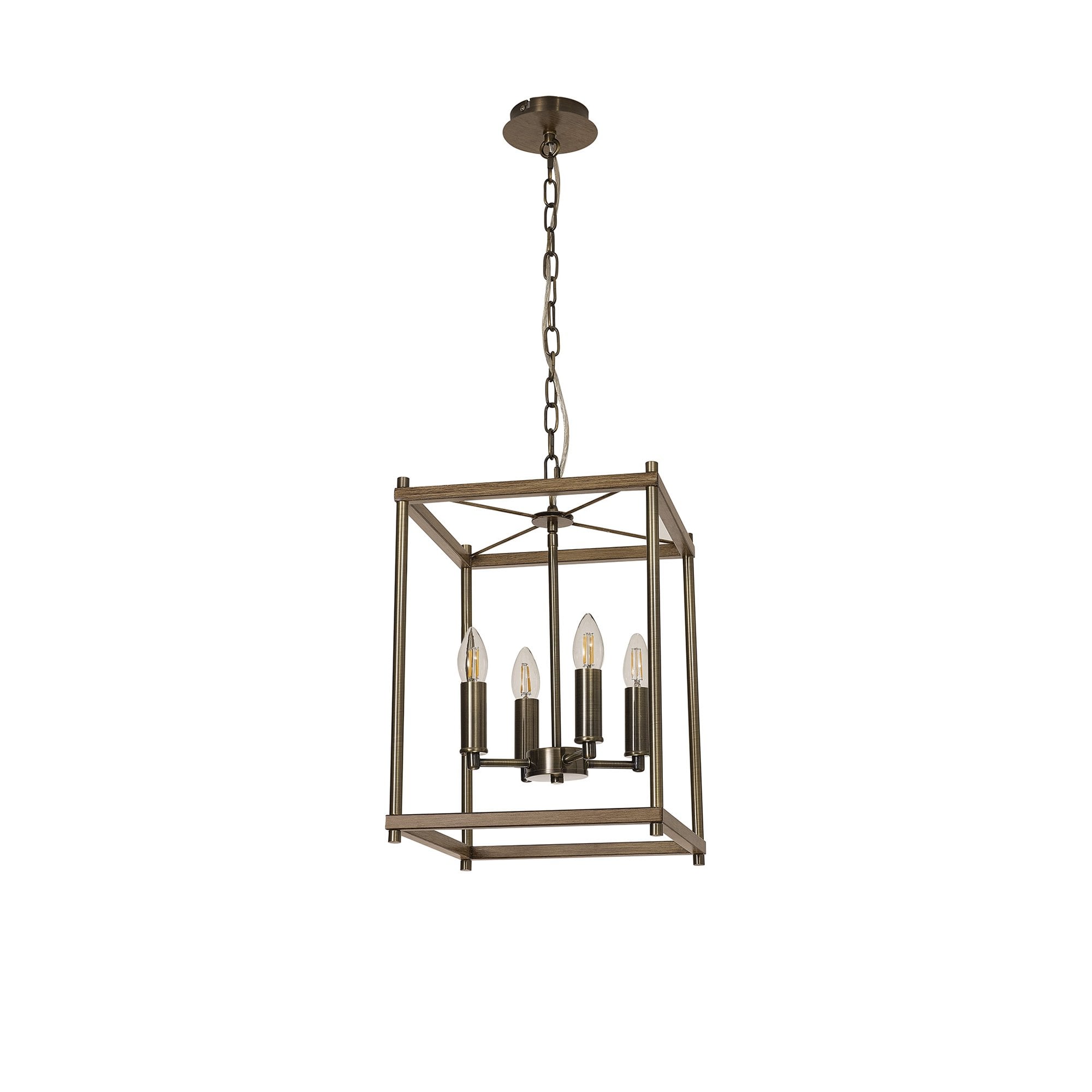 Fabula Douglas 4 Light Pendant - Medium Oak & Antique Brass