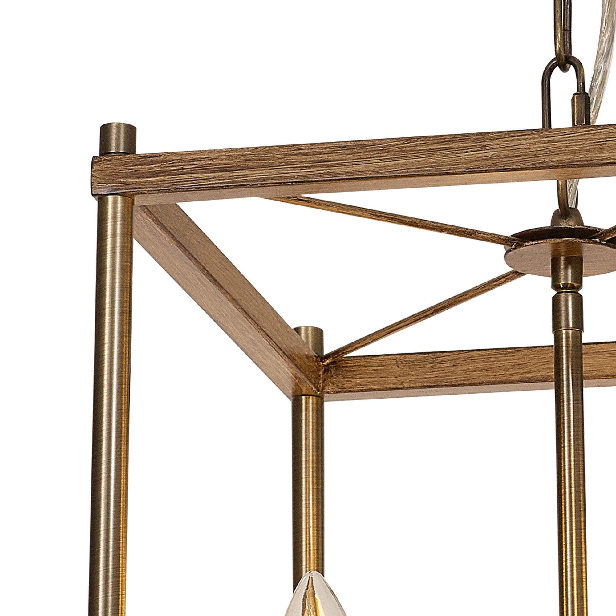 Fabula Douglas 4 Light Pendant - Medium Oak & Antique Brass