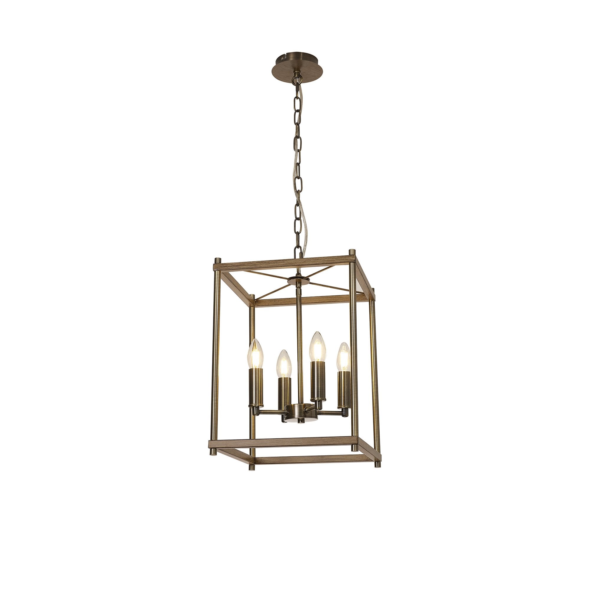 Fabula Douglas 4 Light Pendant - Medium Oak & Antique Brass